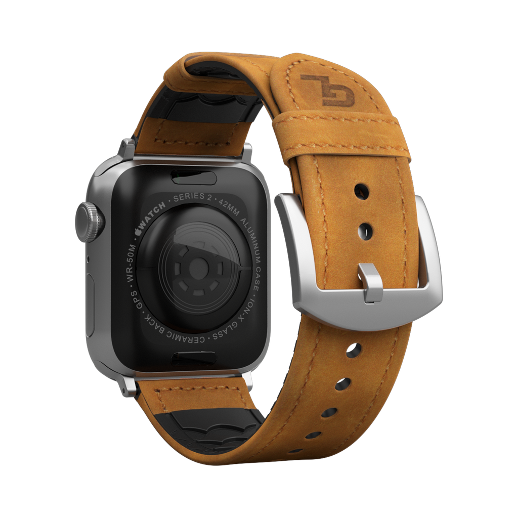Tan Leather Rubber Hybrid Apple Watch Band That Breathes