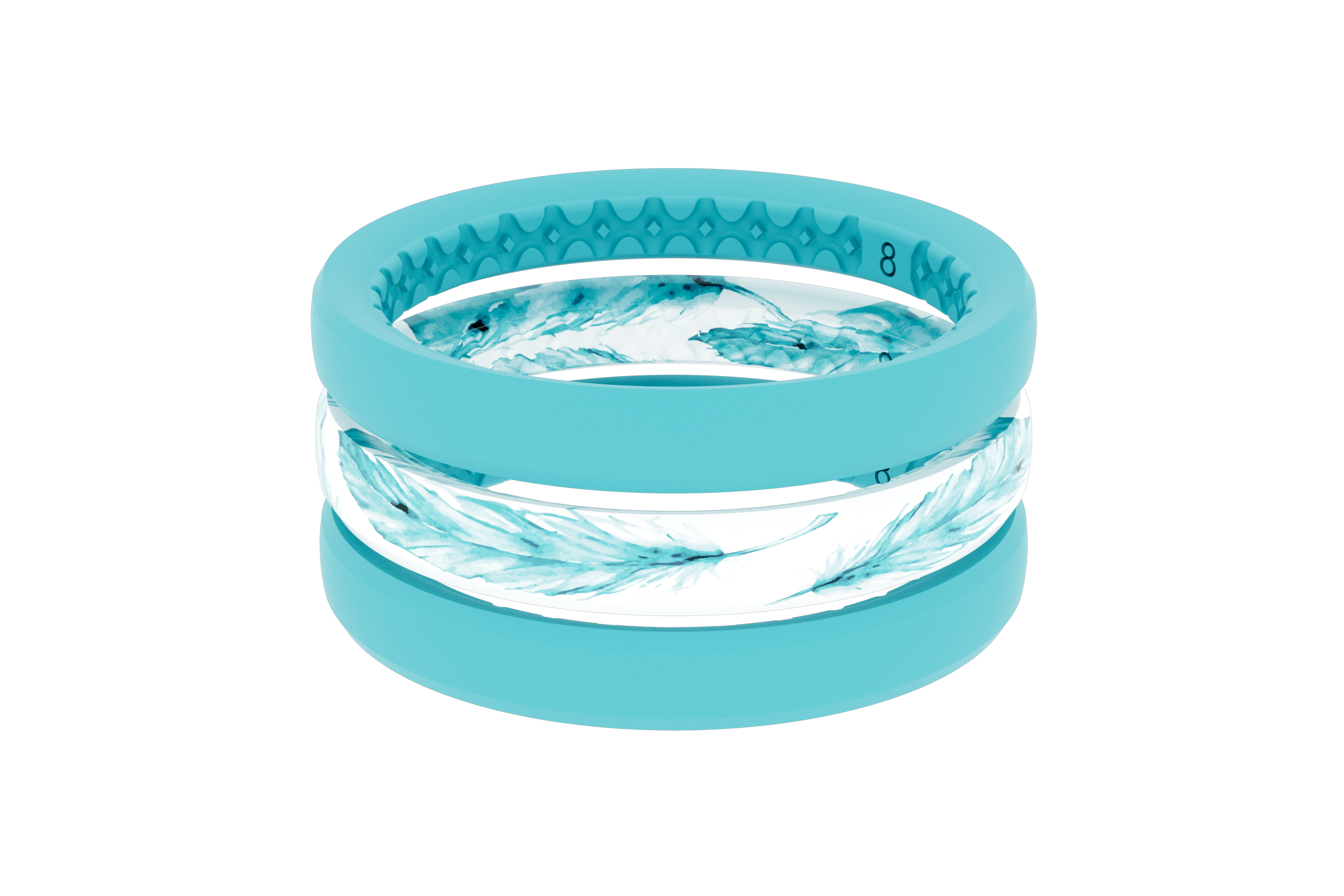 Women s Stackable Ring with Feather Pattern White Turquoise