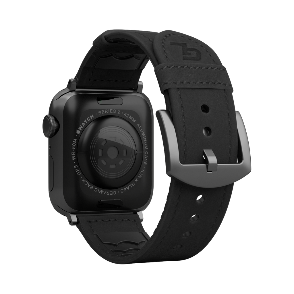 Obsidian Black Leather Rubber Hybrid Apple Watch Band