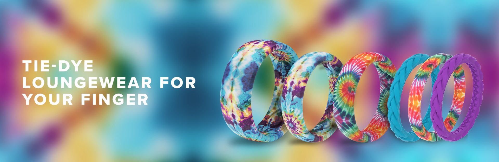 Tie Dye Rings, all Tie Dye rings overlaid on Tie-Dye background