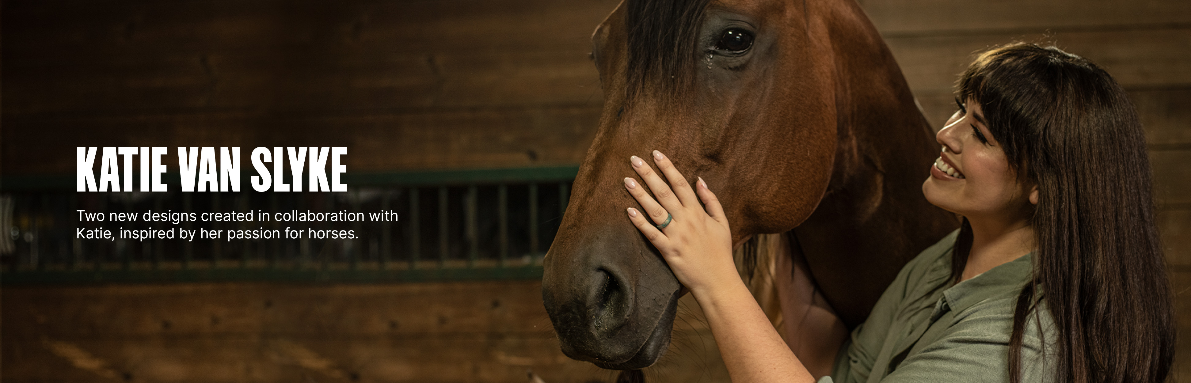 Groove Life collabs with Katie Van Slyke (Katie petting a horse wearing a Groove Life ring) 