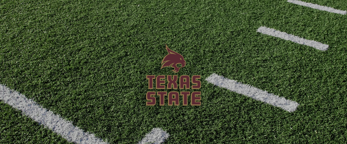 Texas State logo on football field