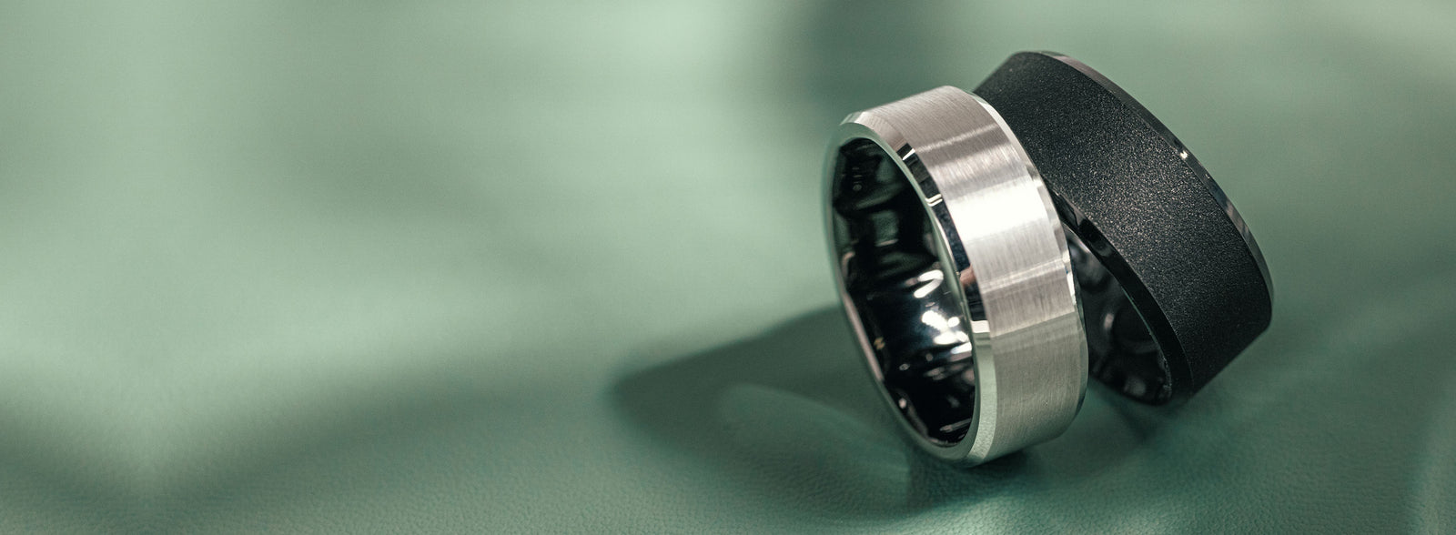 black ring and platinum tungsten metal ring