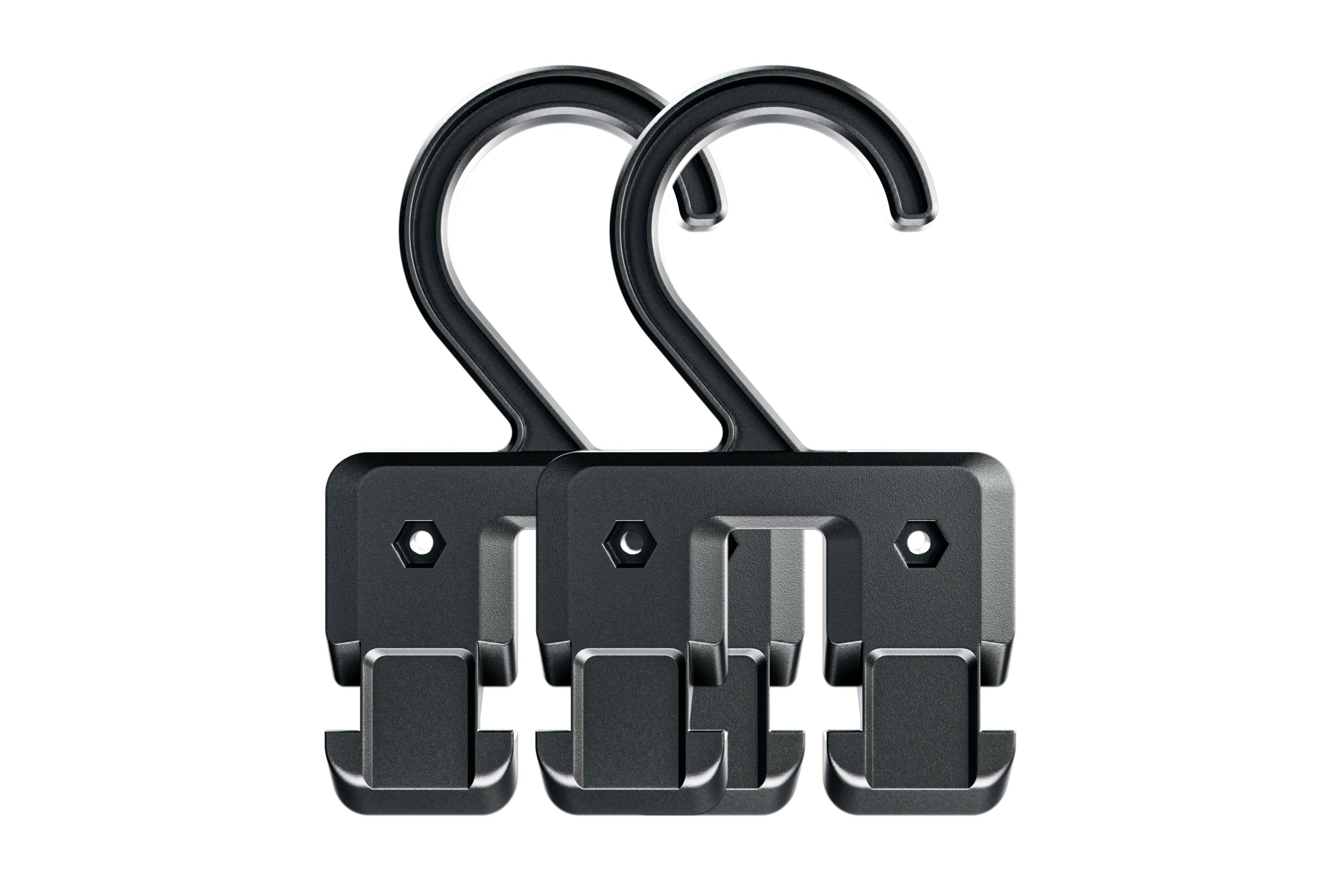 2-pack belt hanger - Black metal hooks on a white background