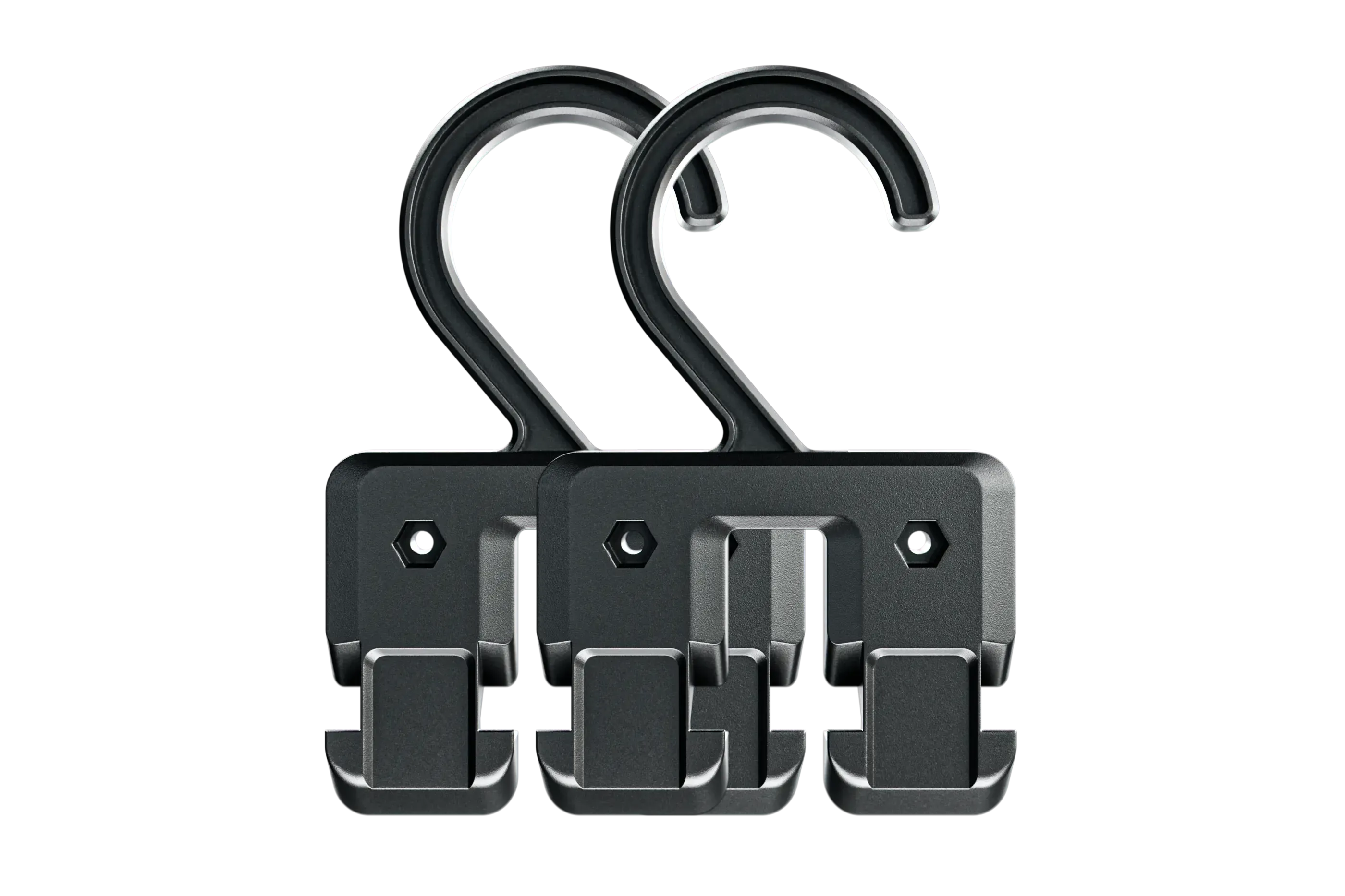 2-pack belt hanger - Black metal hooks on a white background