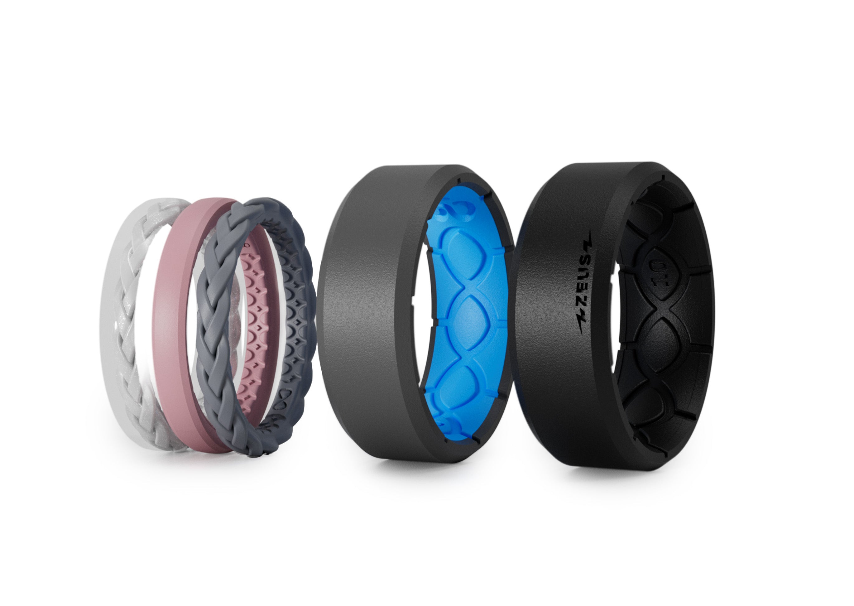image of serenity stackable ring, edge ring and zeus ring from groove life