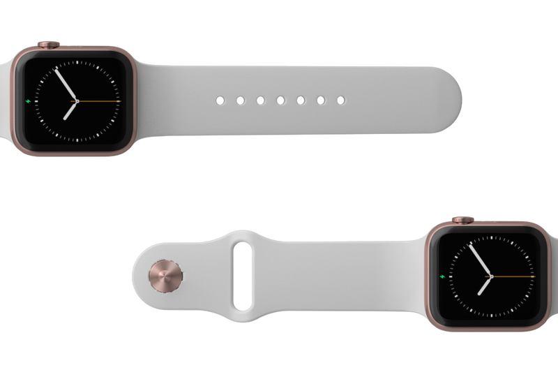 Solid White Apple watch band with rose gold hardware viewed top down