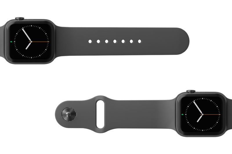 Solid Deep Stone Grey Apple watch band with gray hardware viewed top down