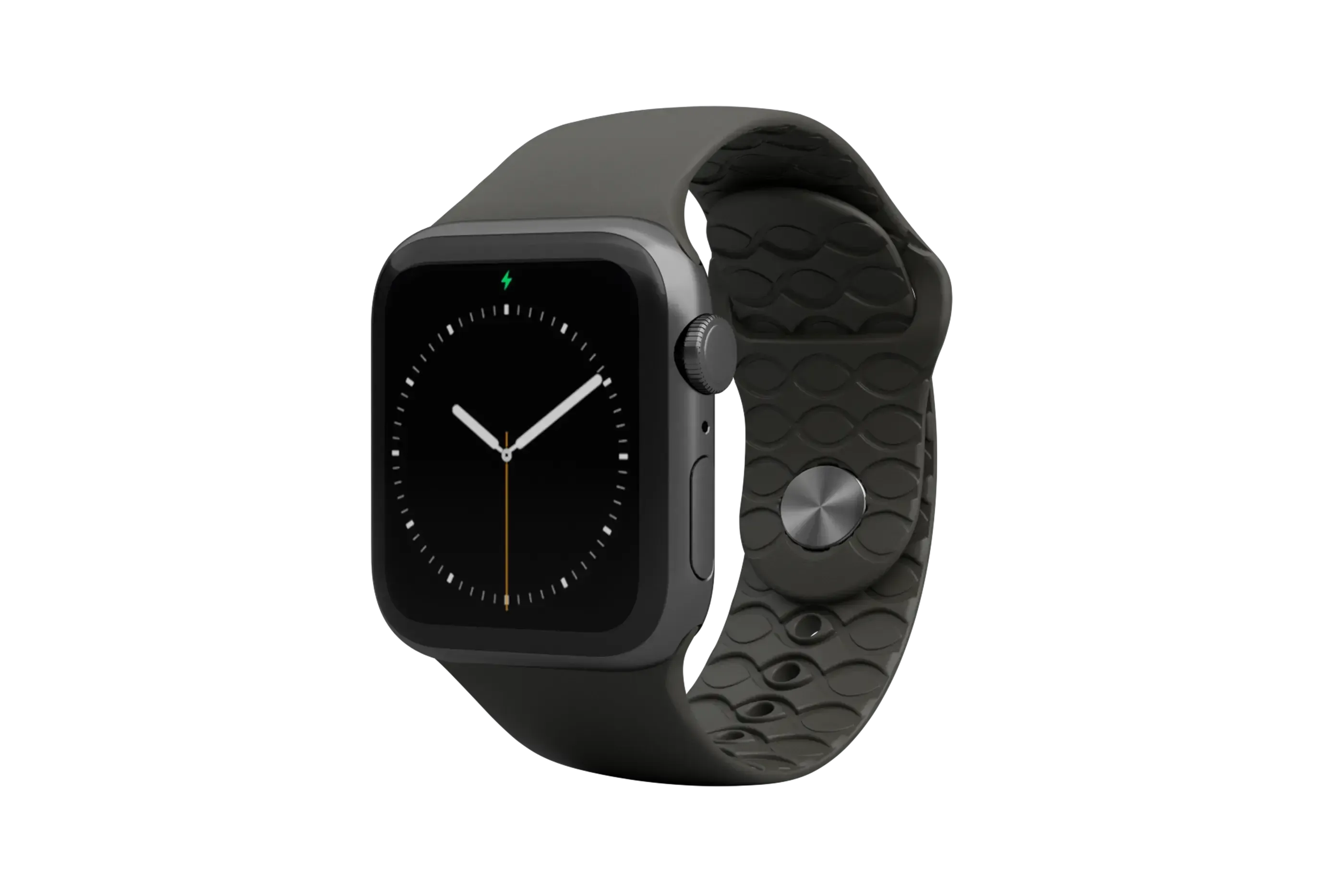 Apple Watch Band Solid Black with gray hardware viewed front on