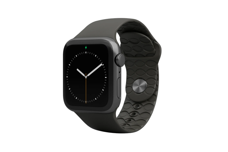 Apple Watch Band Solid Black with gray hardware viewed front on