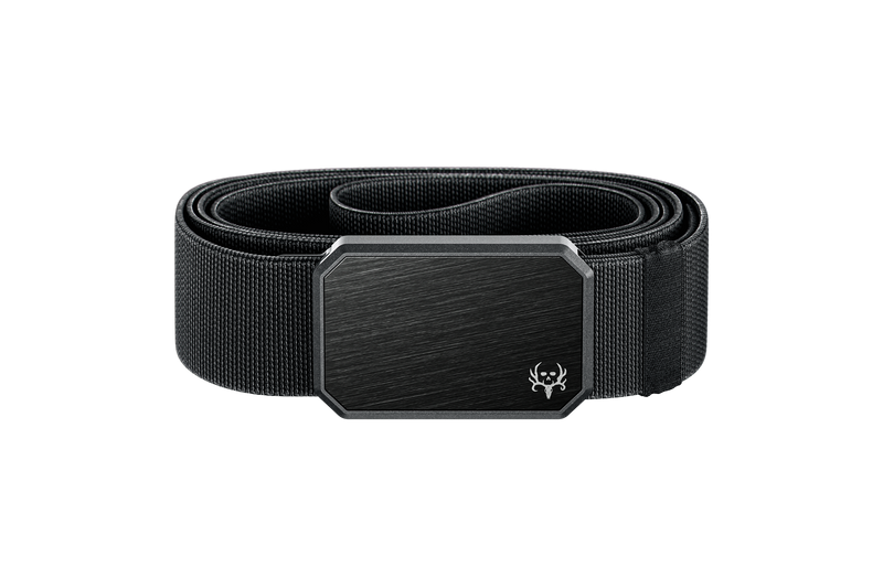 Black belt with a silver buckle on a white background