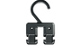 Black plastic hook on a white background