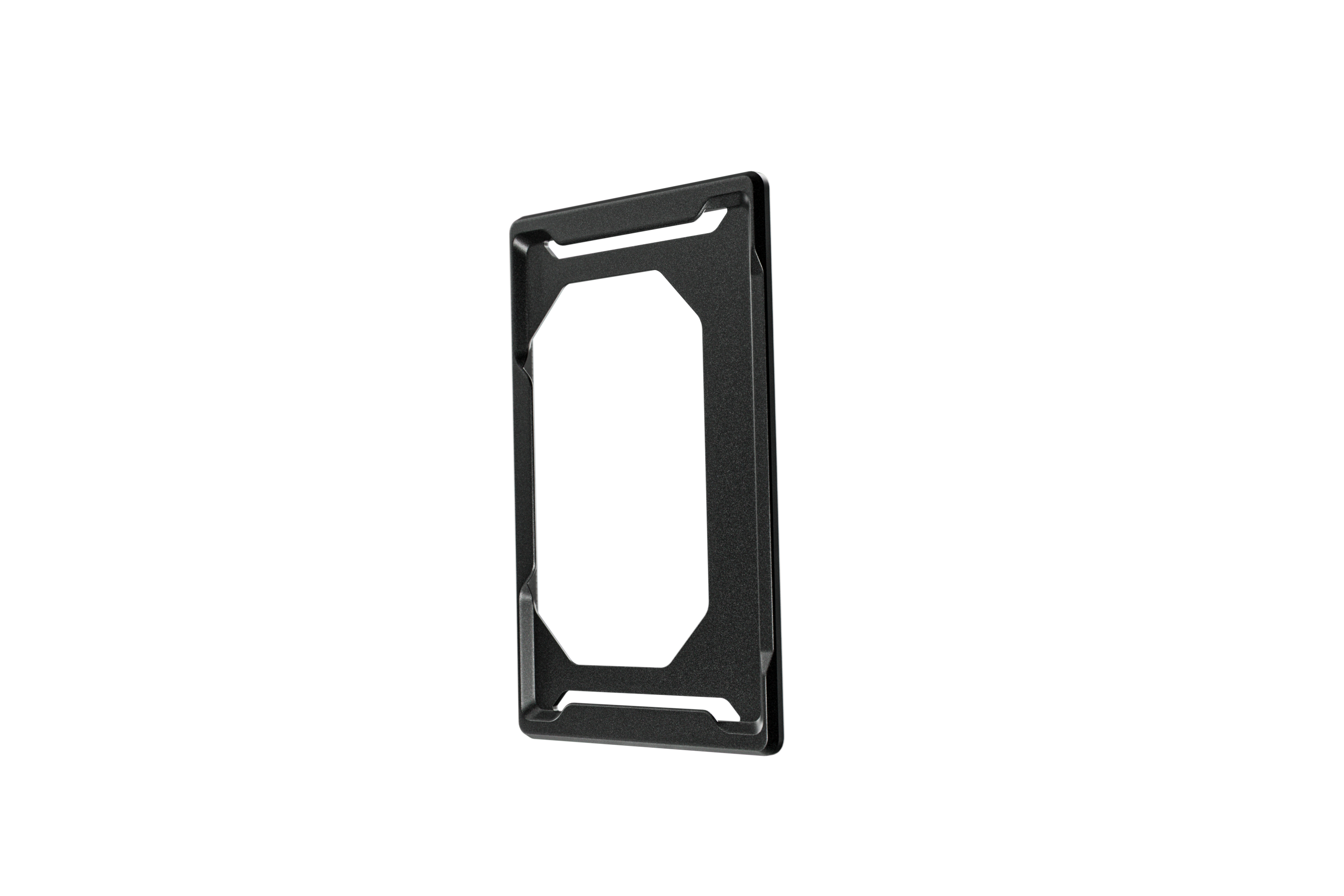 Black metal bracket on a white background