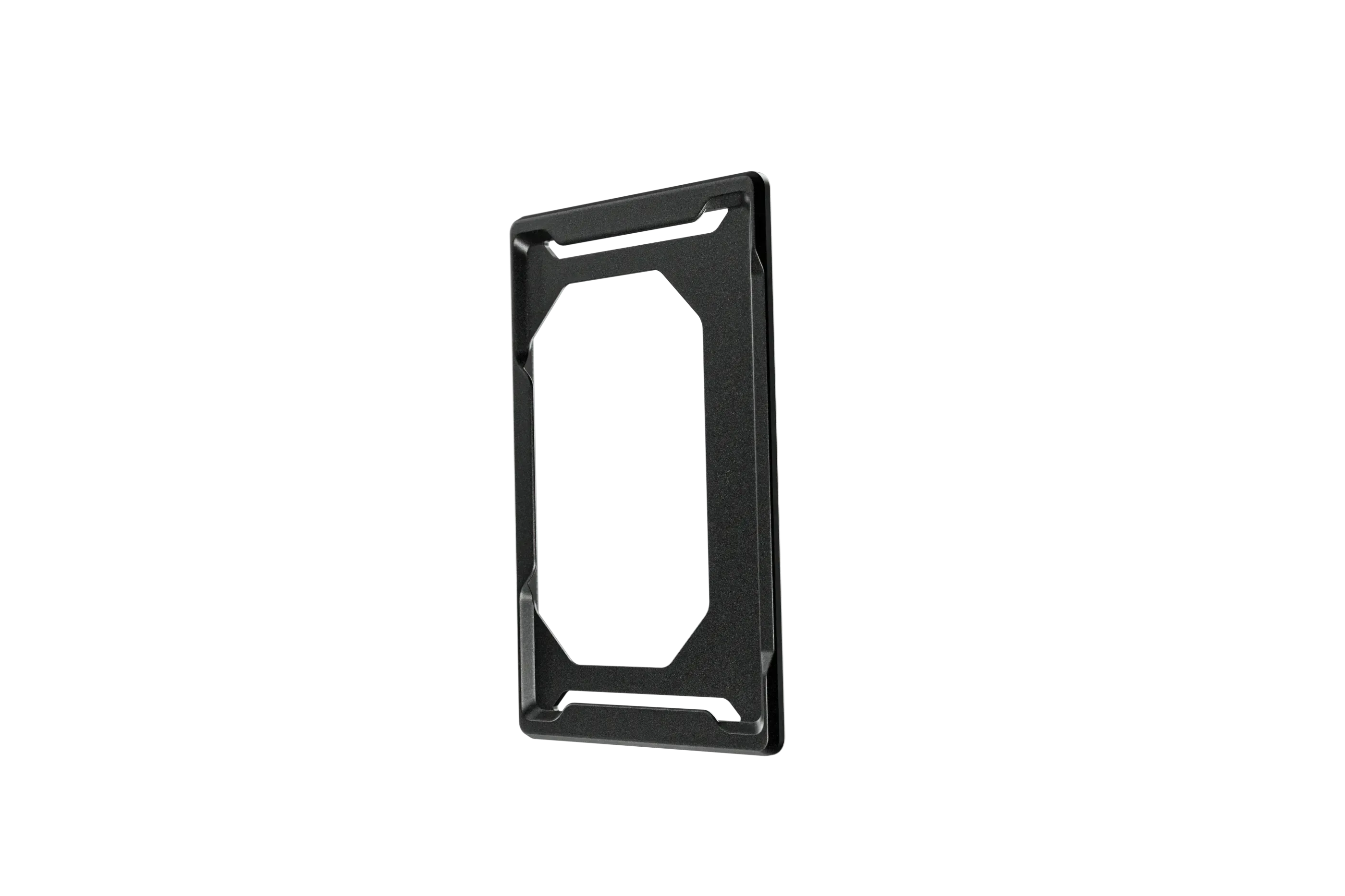 Black metal bracket on a white background