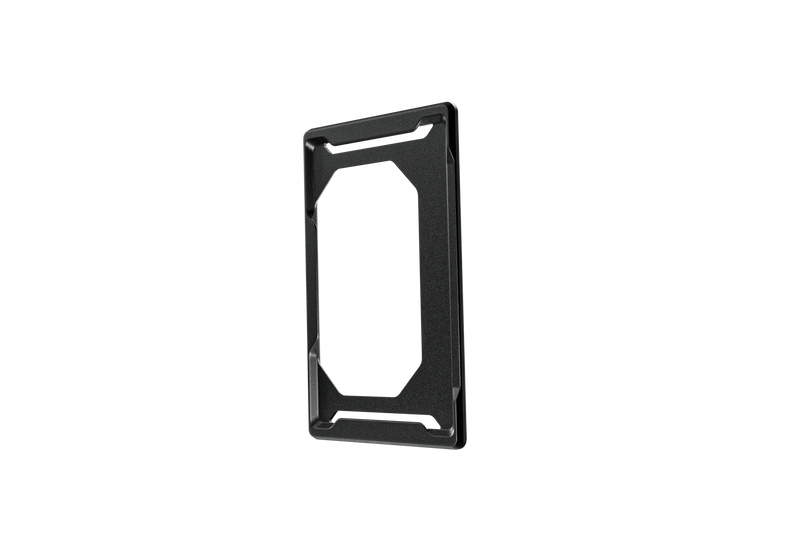 Black metal bracket on a white background