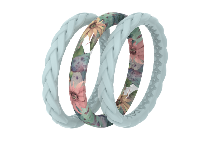 cactus bloom stackable ring viewed on its side