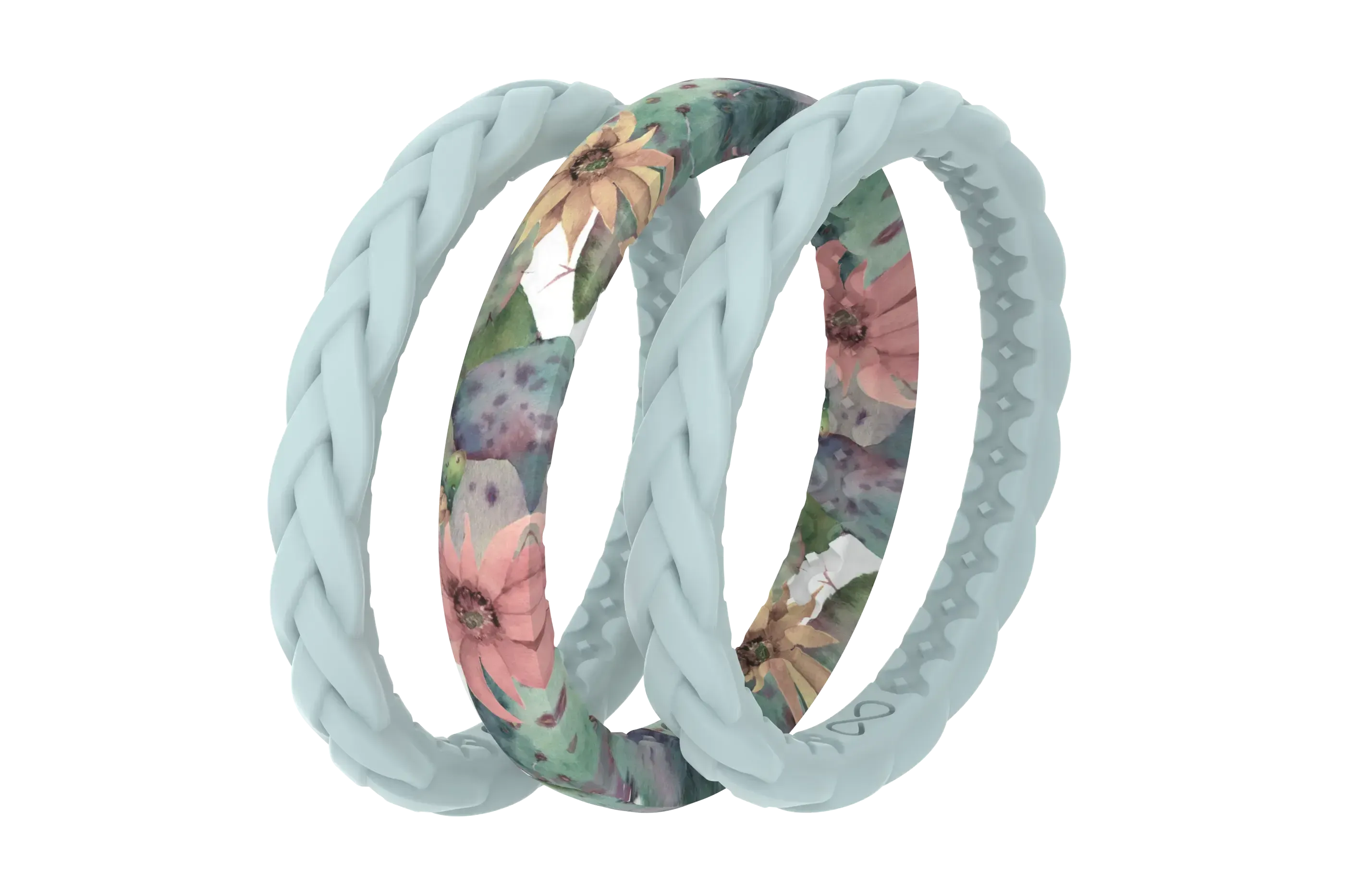 cactus bloom stackable ring viewed on its side