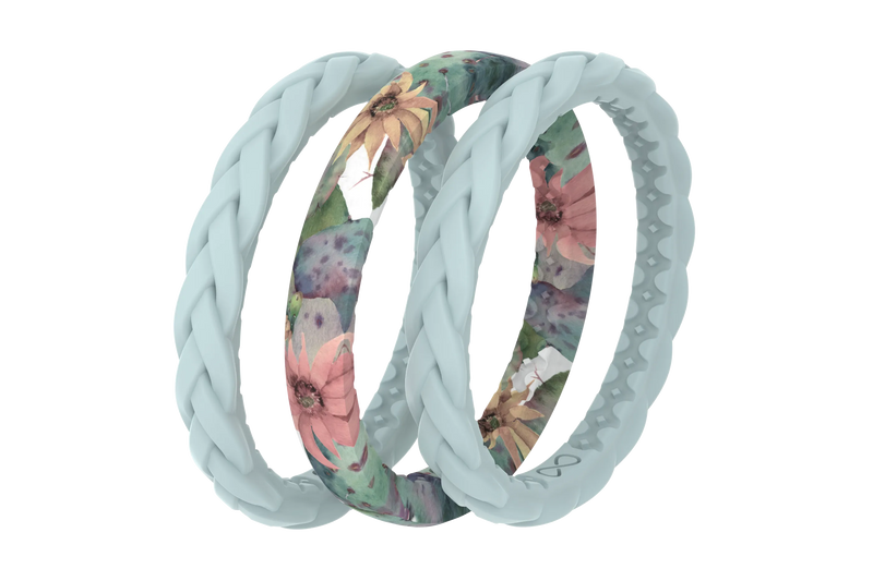 cactus bloom stackable ring viewed on its side