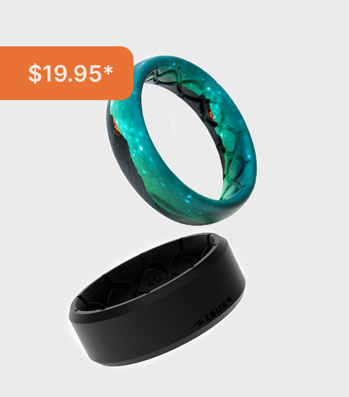 image of Groove Life Aurora ring and Black Zeus ring