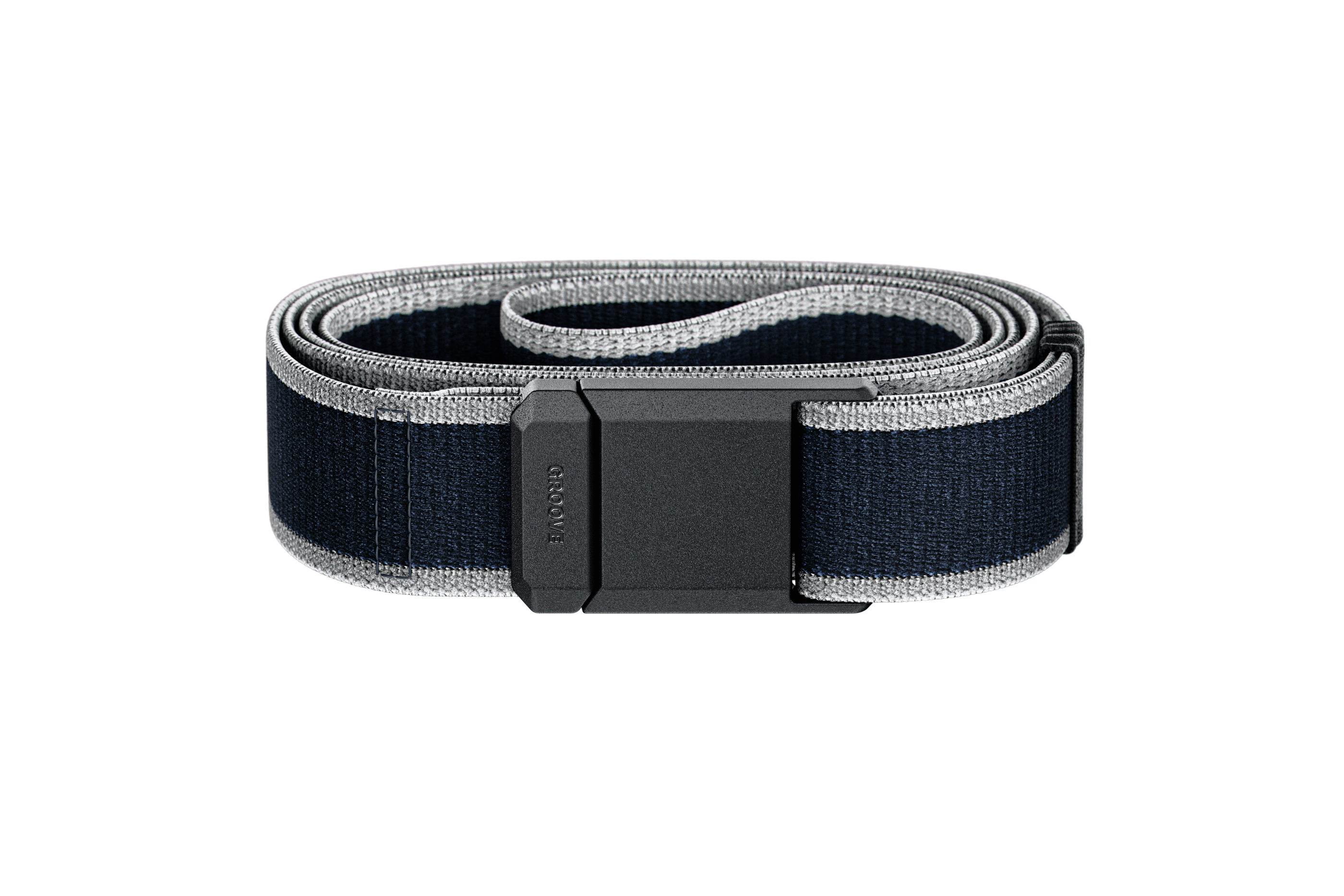 Blue and gray belt with a buckle on a white background