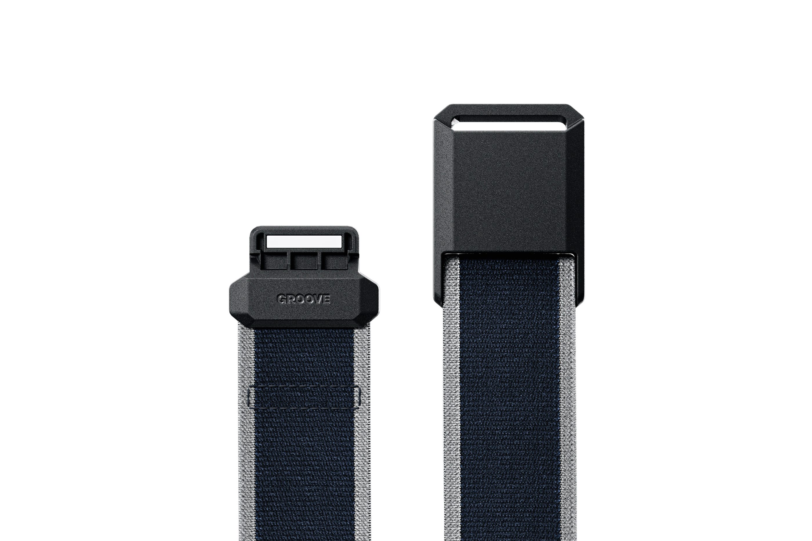 Blue and gray belt with a buckle on a white background