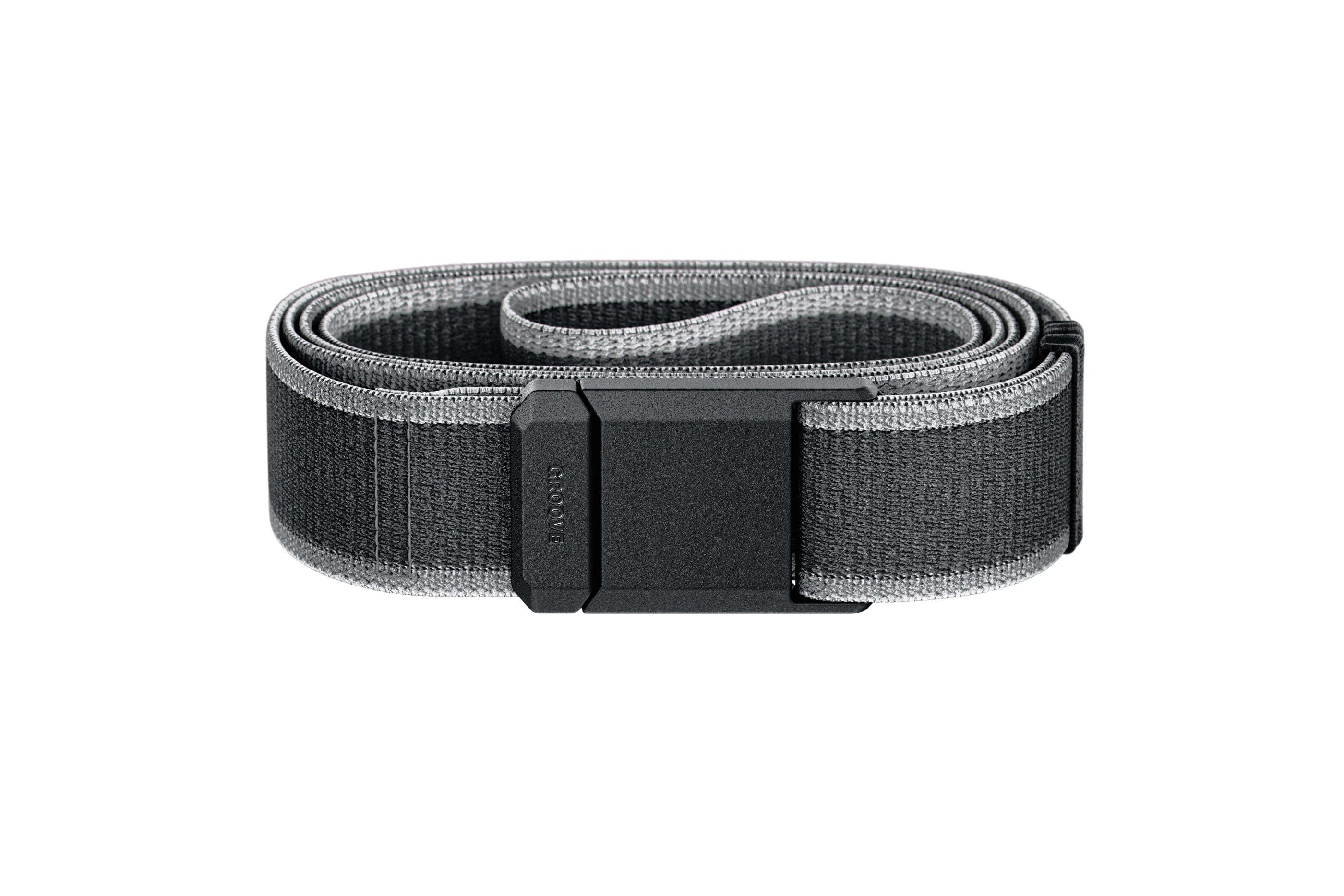 Gray belt with a black buckle on a white background