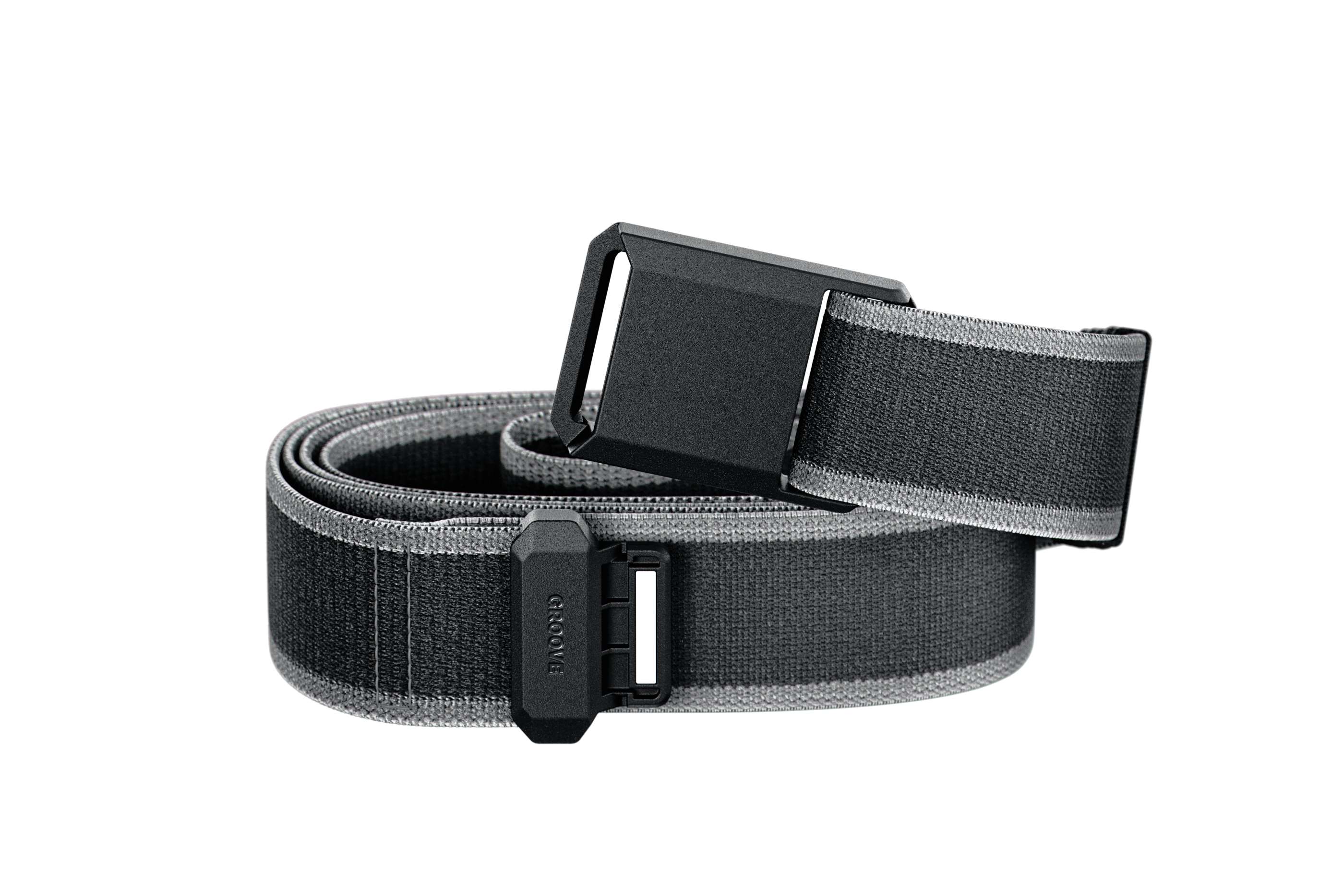Gray belt with a black buckle on a white background