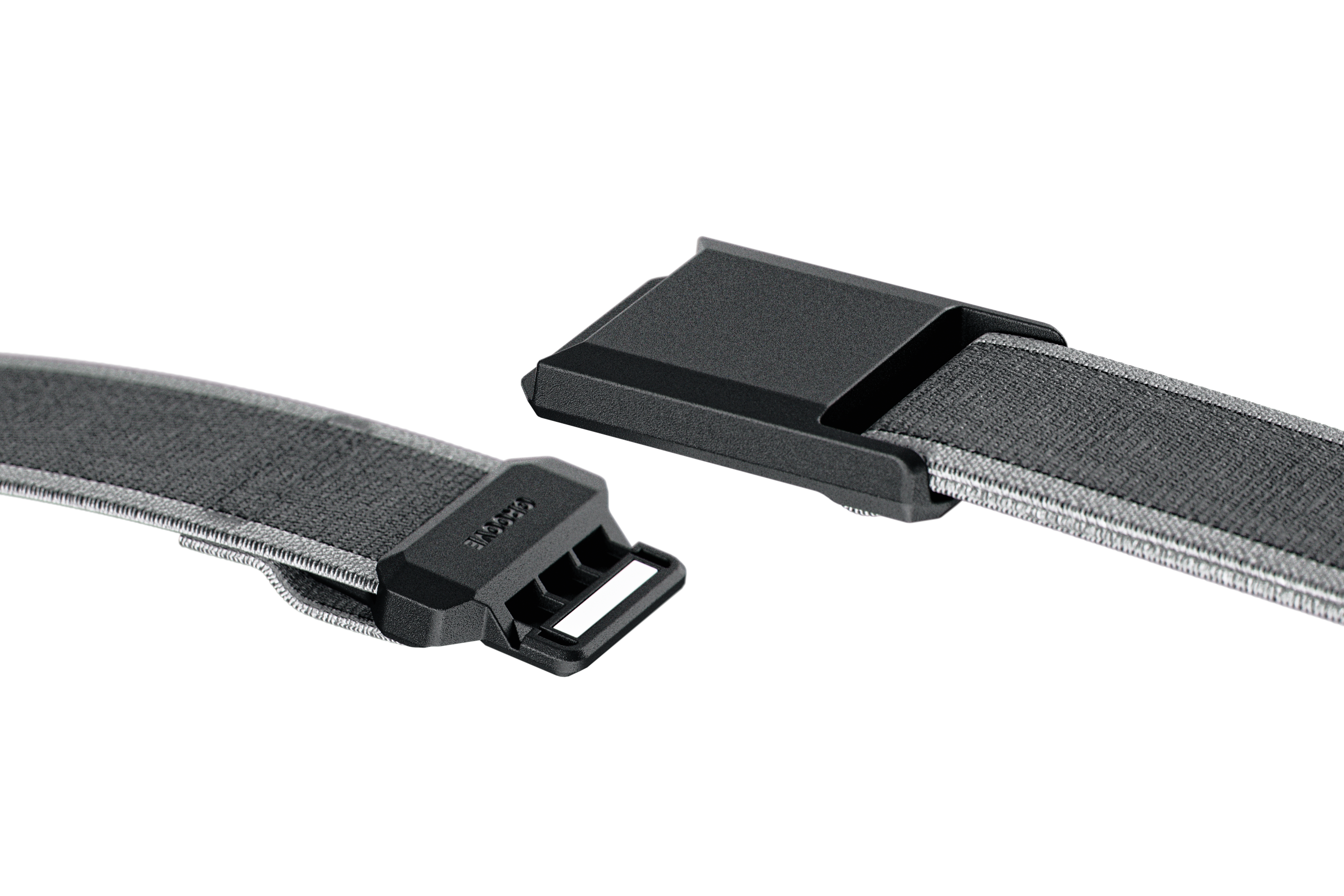 Gray belt with a black buckle on a white background