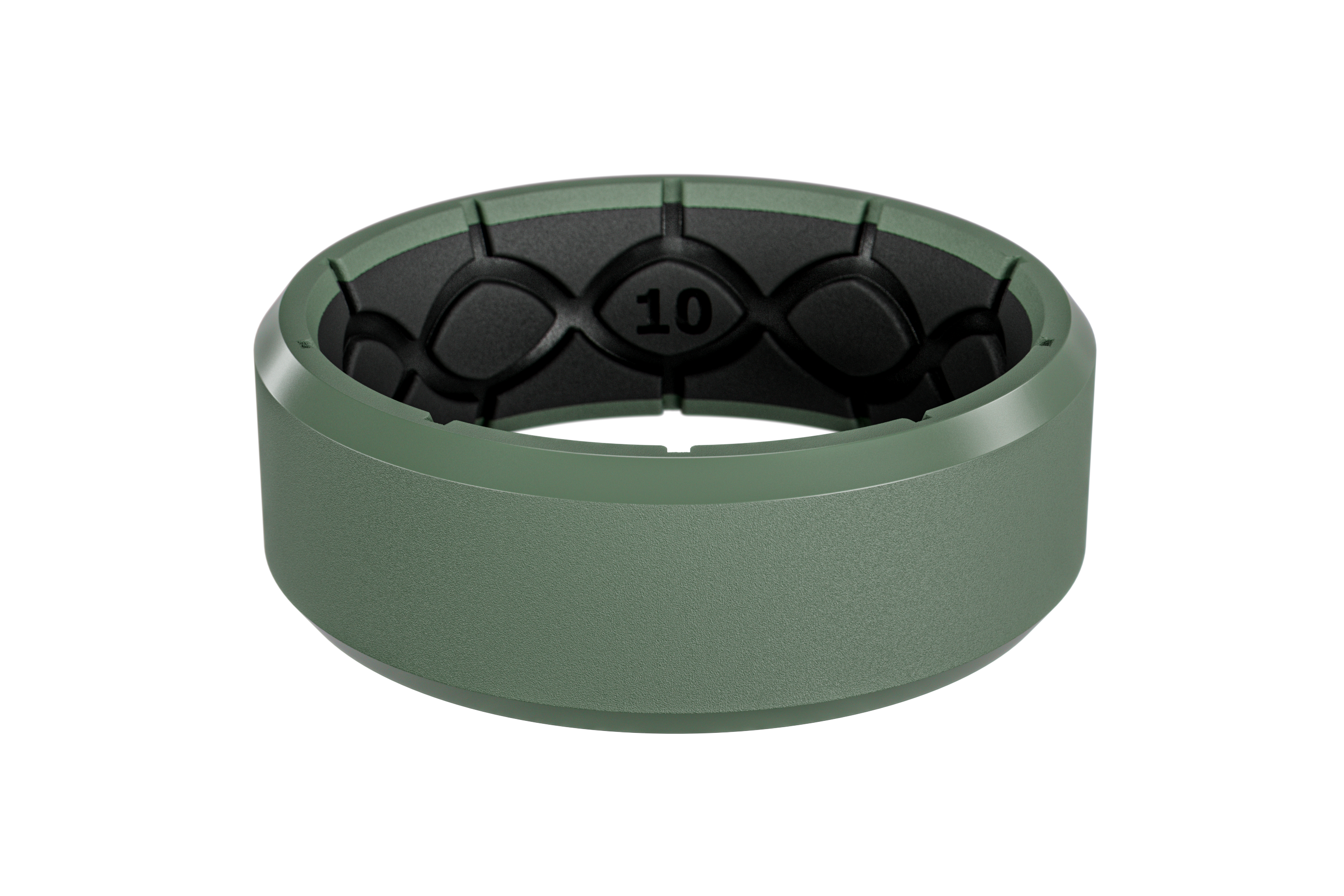 Green ring with black interior on a white background