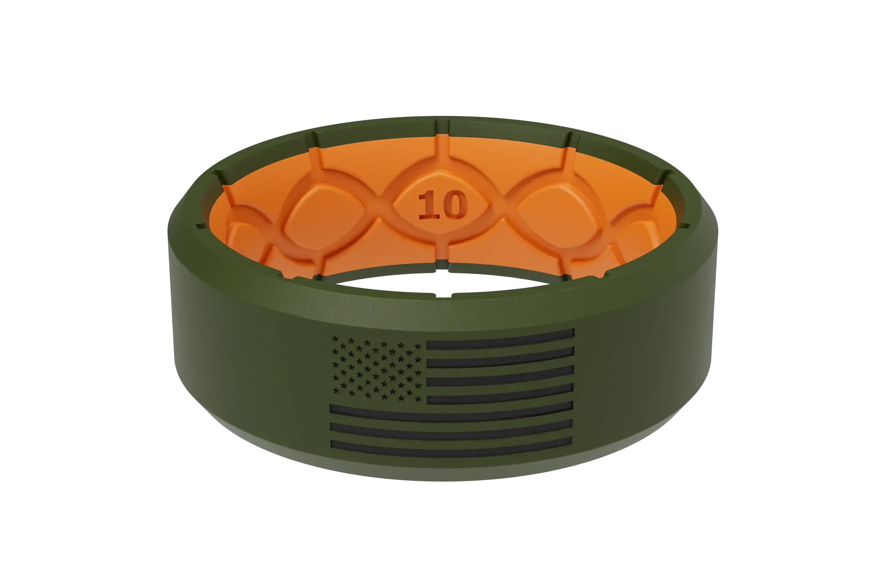 Groove Life Edge Hero Moss Green/Orange & Black American Flag Ring View 1