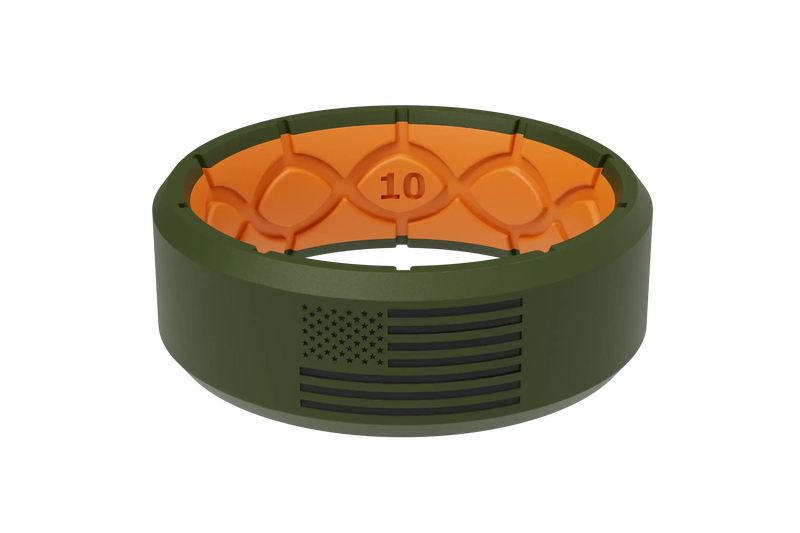 Groove Life Edge Hero Moss Green/Orange & Black American Flag Ring View 1