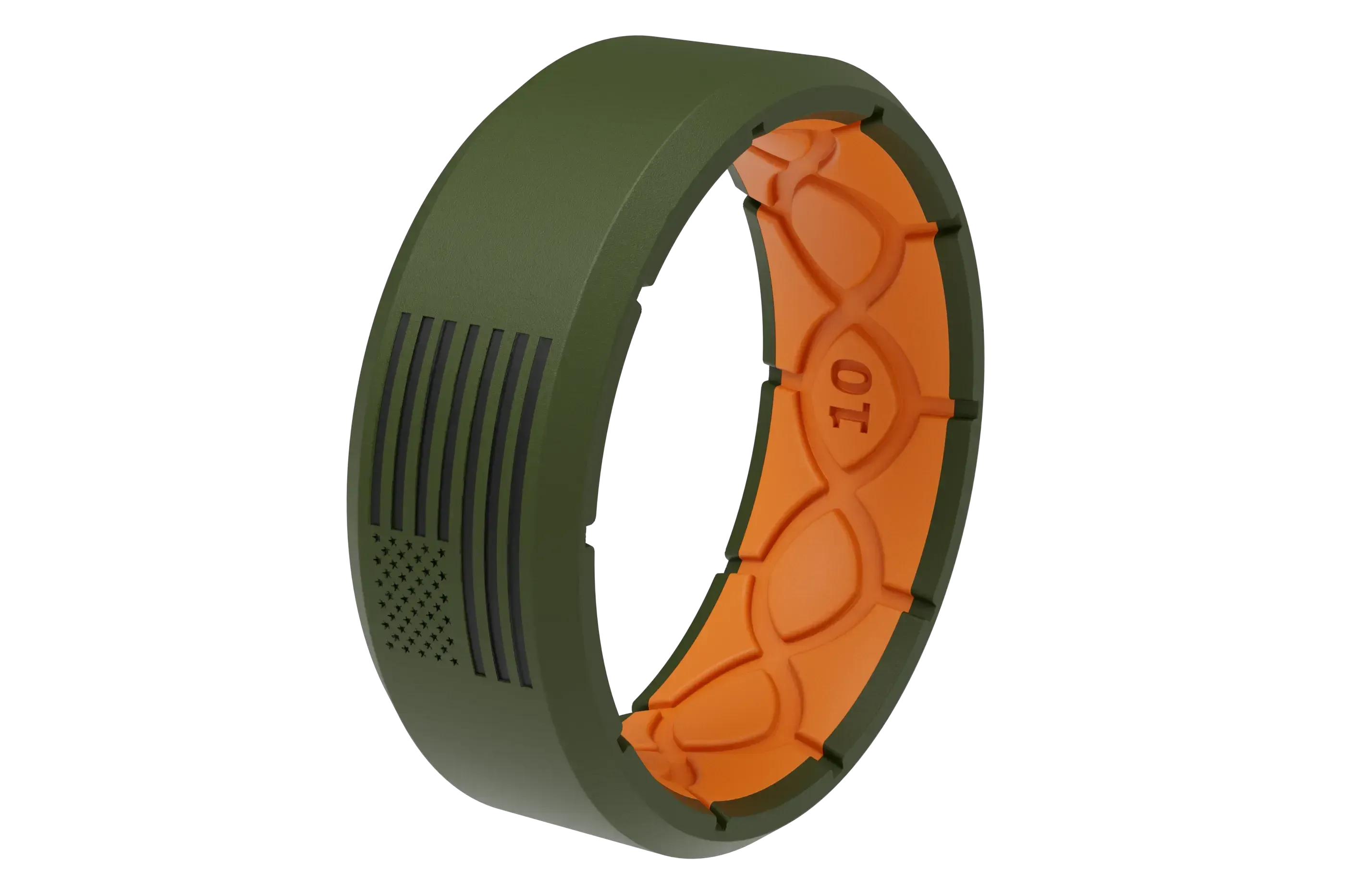 Groove Life Edge Hero Moss Green/Orange & Black American Flag Ring View 2
