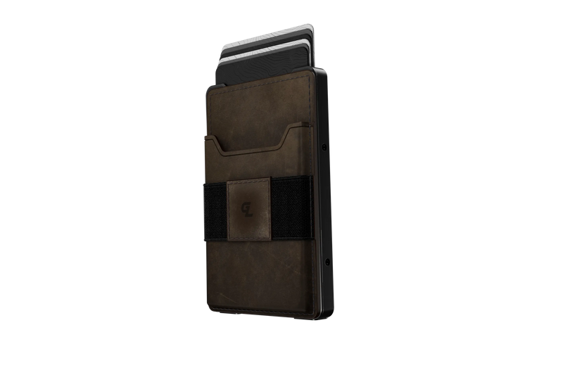 Groove Wallet Go™ - Brown Leather Go on Gun Metal Wallet View 1