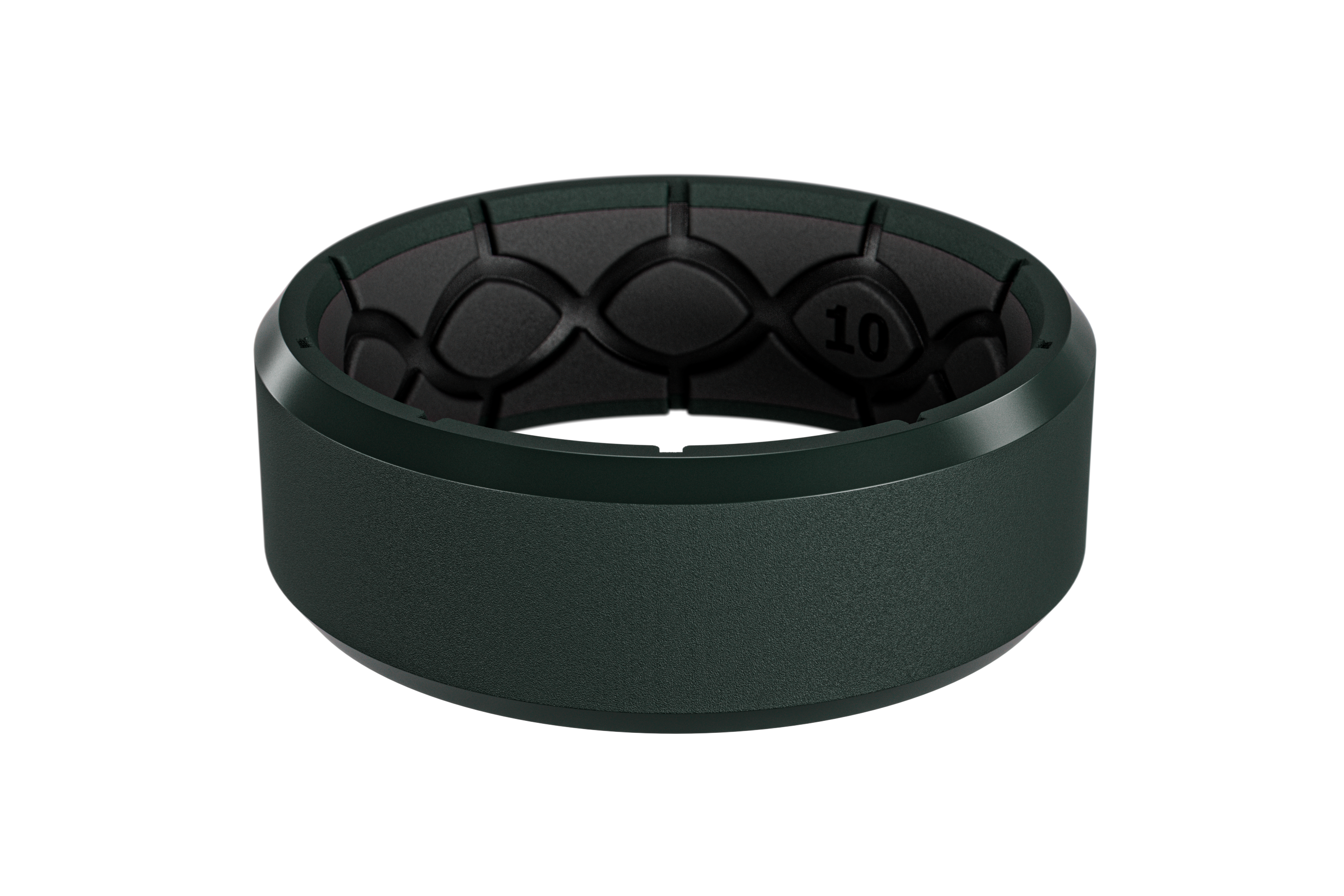 Groove Zeus Ring in Boreal Green with textured surface on a white background