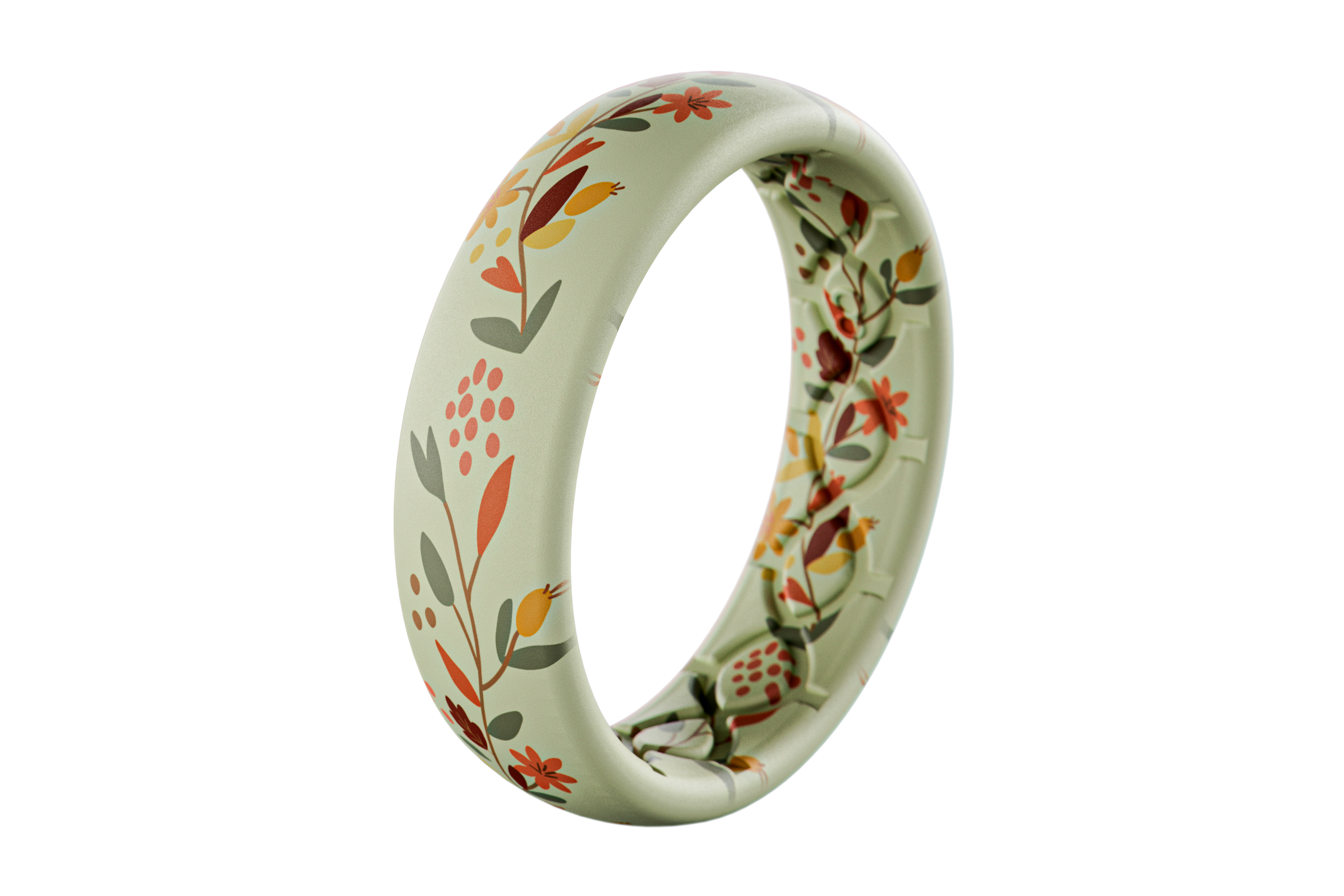 Floral-patterned ring on a white background
