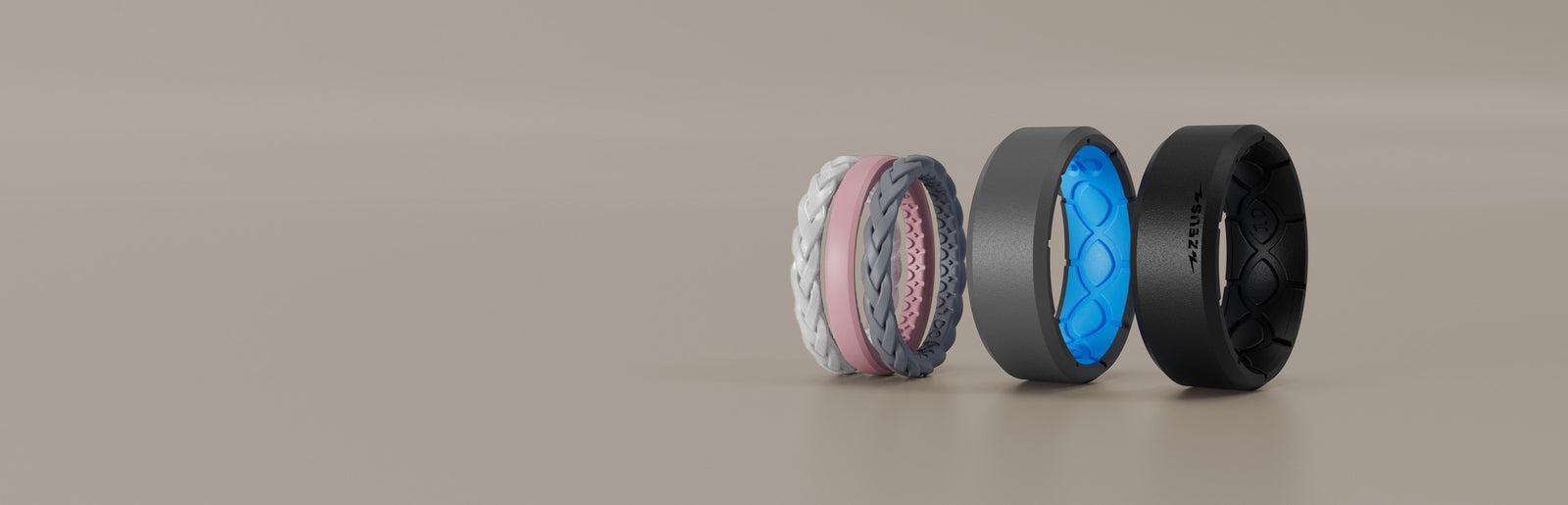 image of Groove Life serenity stackable, edge ring and black zeus ring