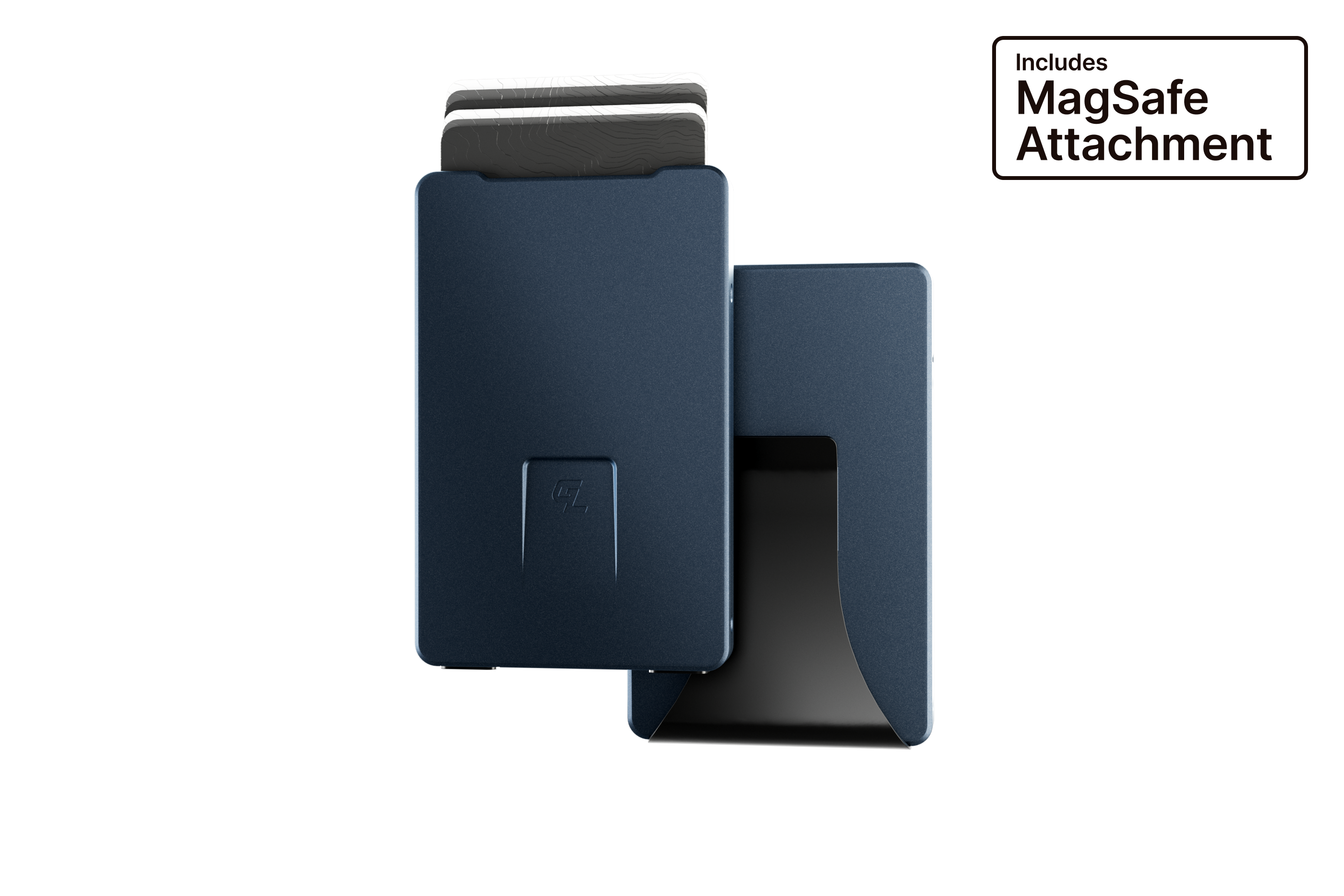 Blue phone case with MagSafe attachment on a white background