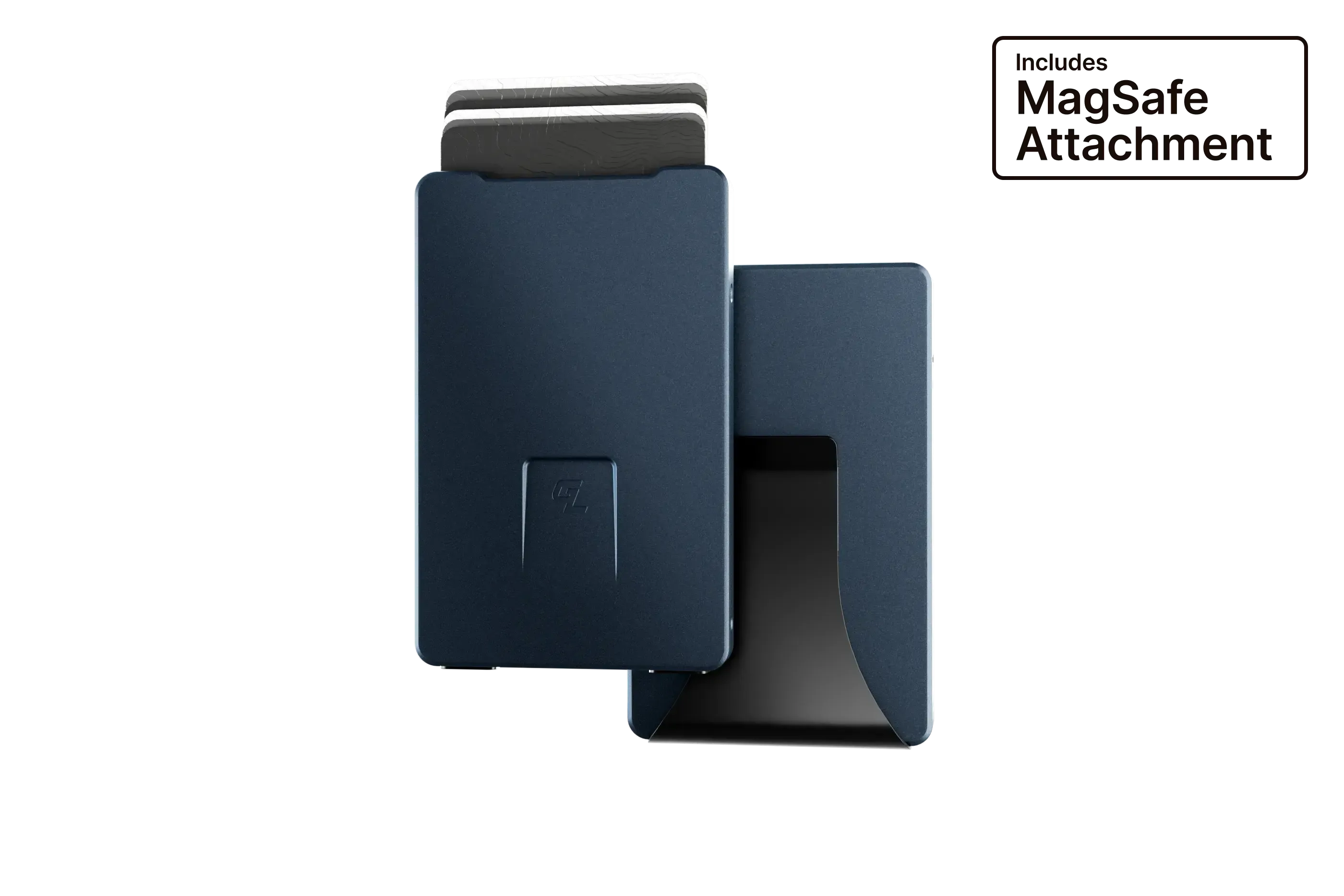 Blue phone case with MagSafe attachment on a white background