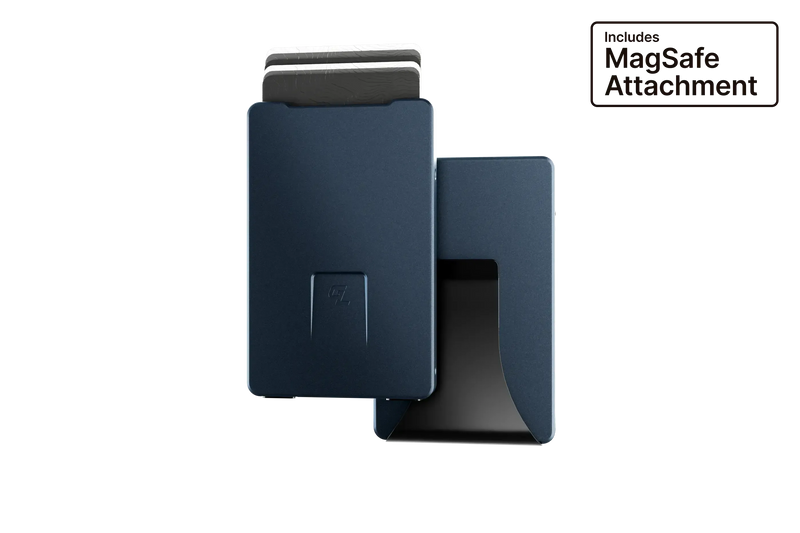 Blue phone case with MagSafe attachment on a white background