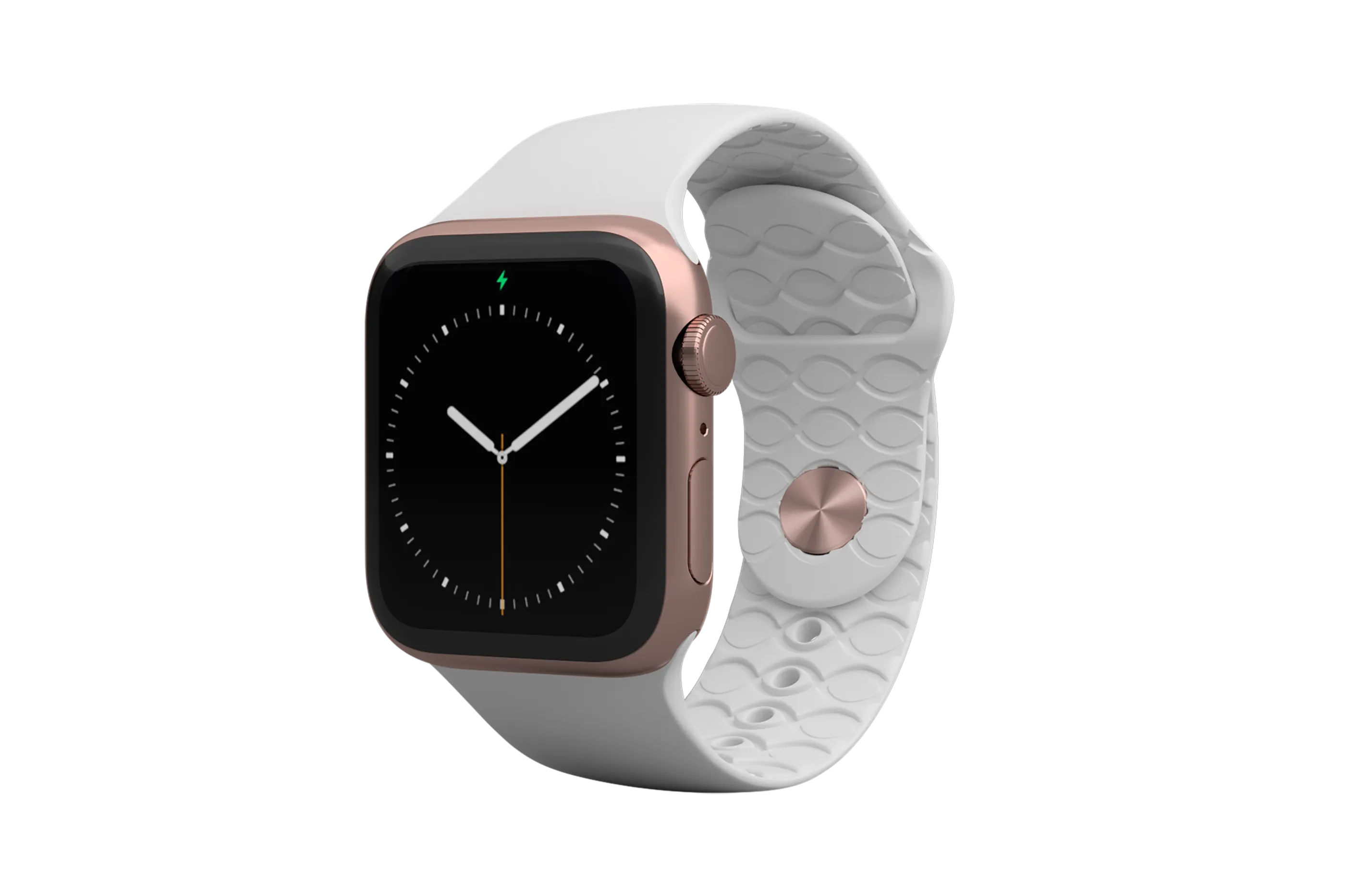 Apple Watch Band Solid White with rose gold hardware viewed front on 