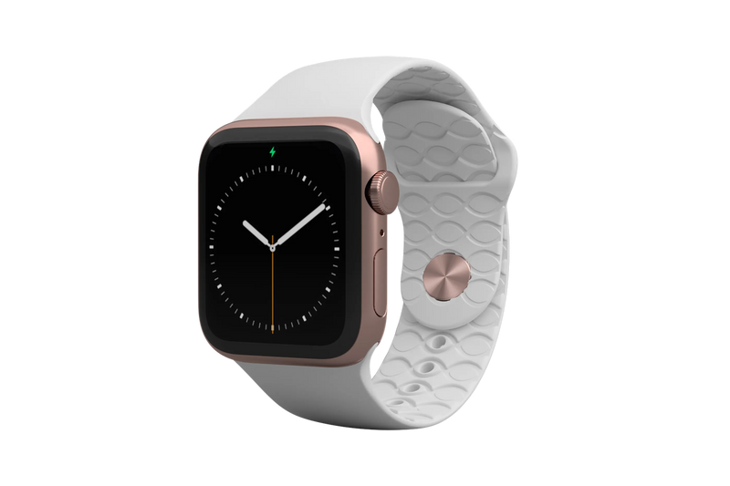 Apple Watch Band Solid White with rose gold hardware viewed front on 