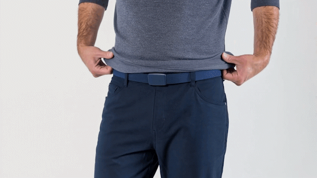 Excess belt webbing hangs down and gets in your way.