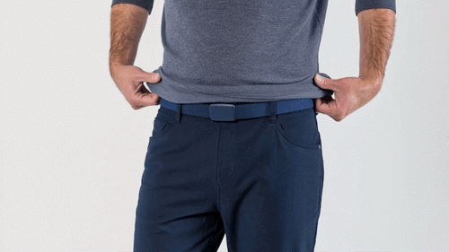 Excess belt webbing hangs down and gets in your way.
