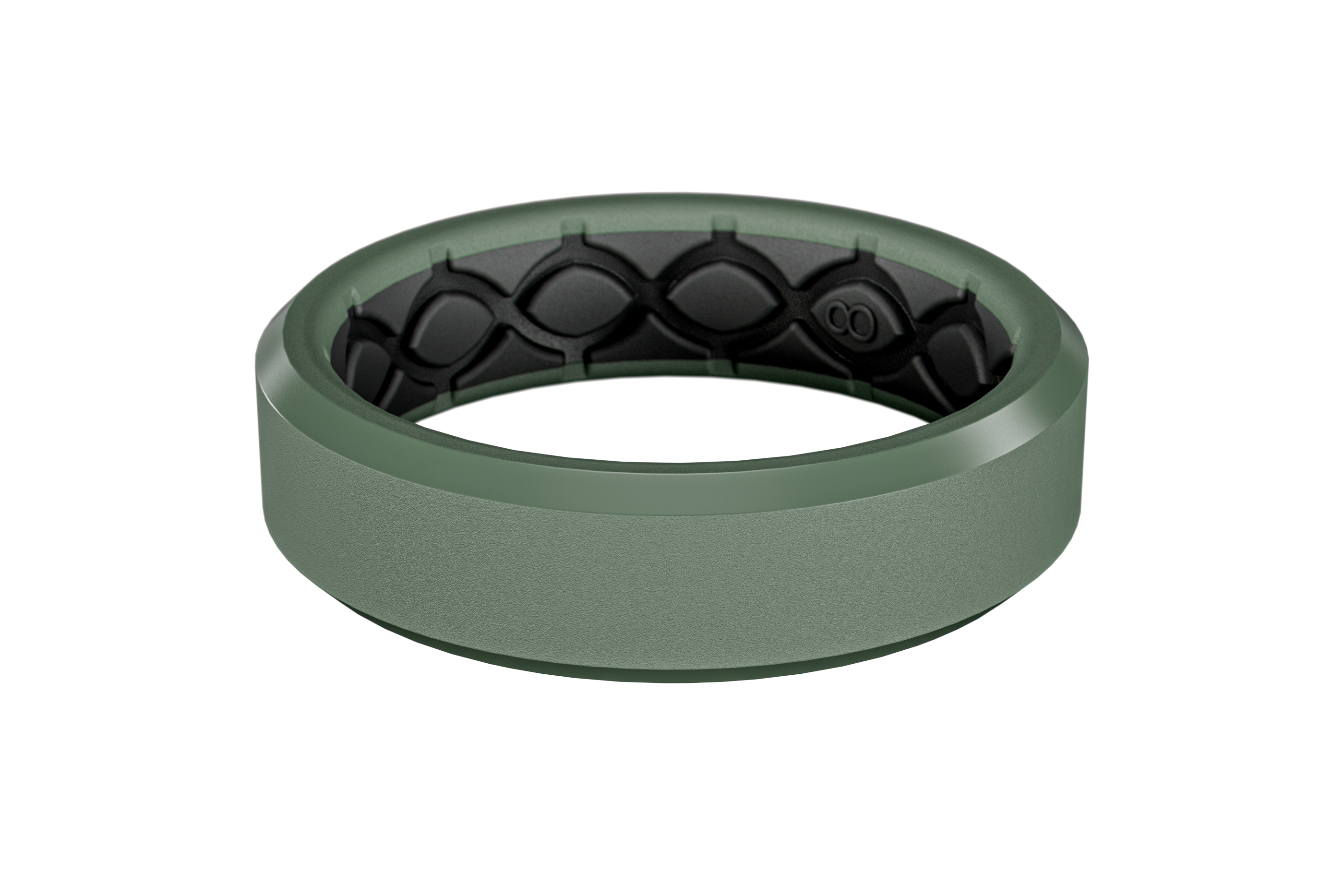 Green ring with black interior on a white background