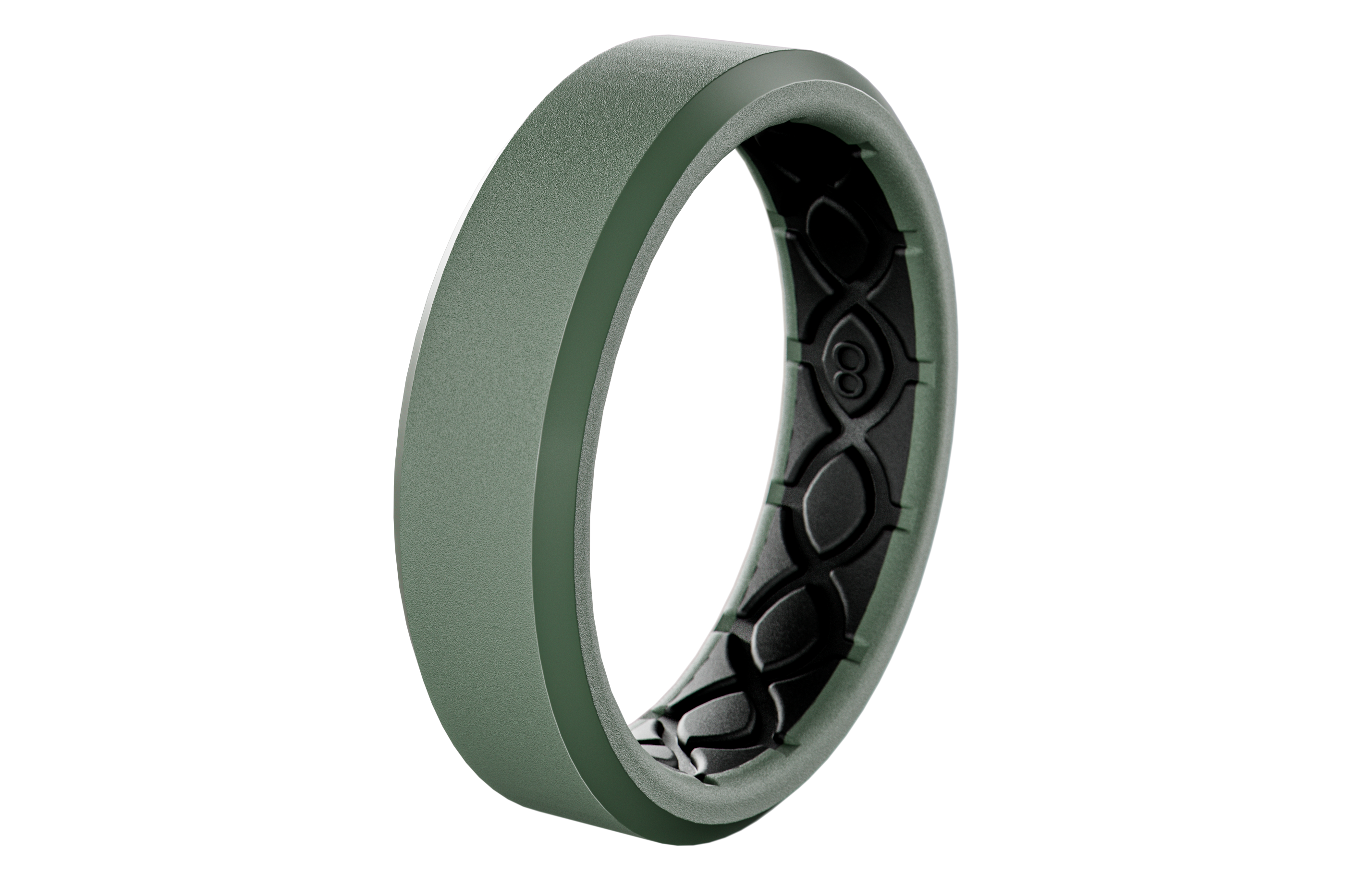 Green ring with black interior on a white background