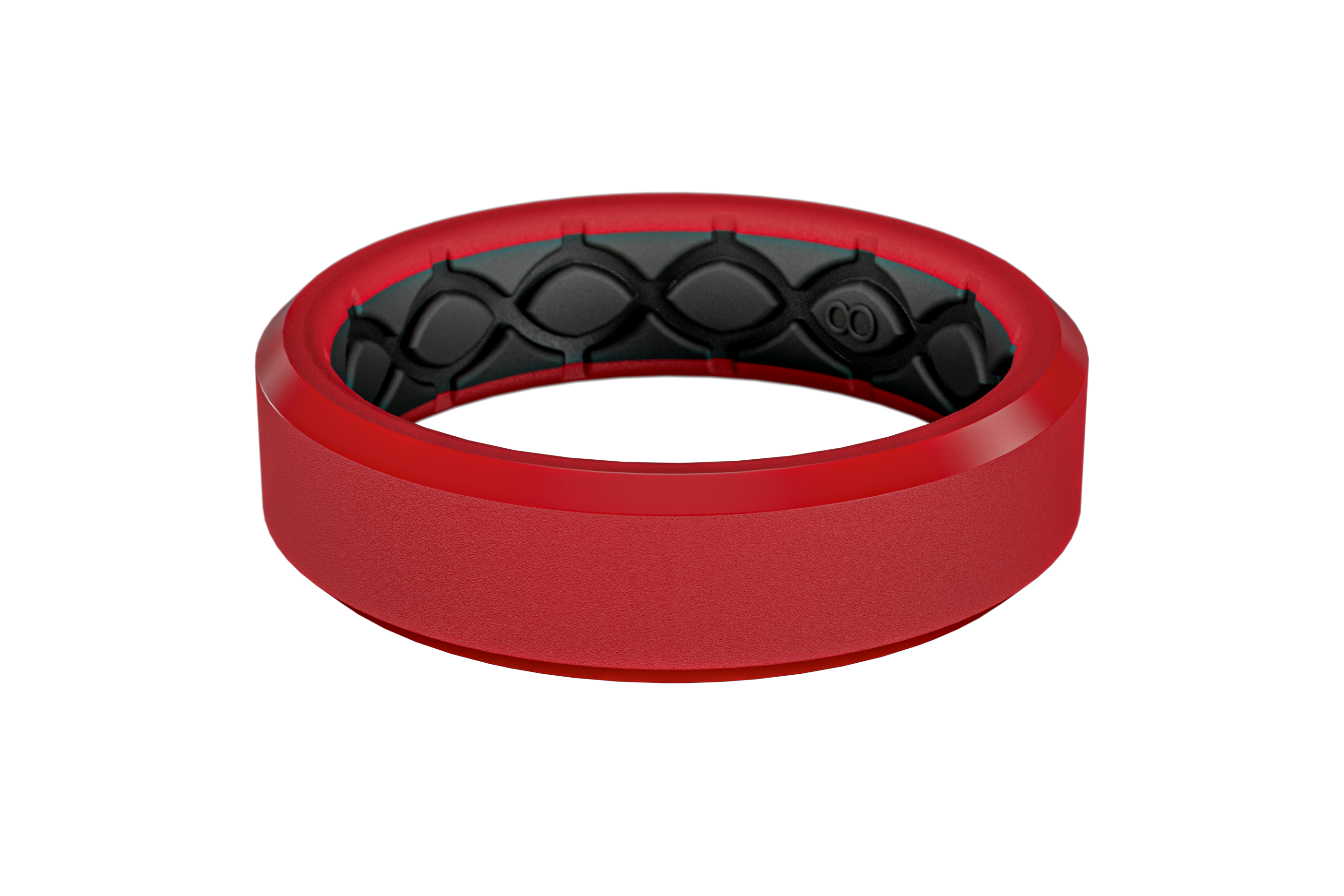 Red ring with black interior on a white background