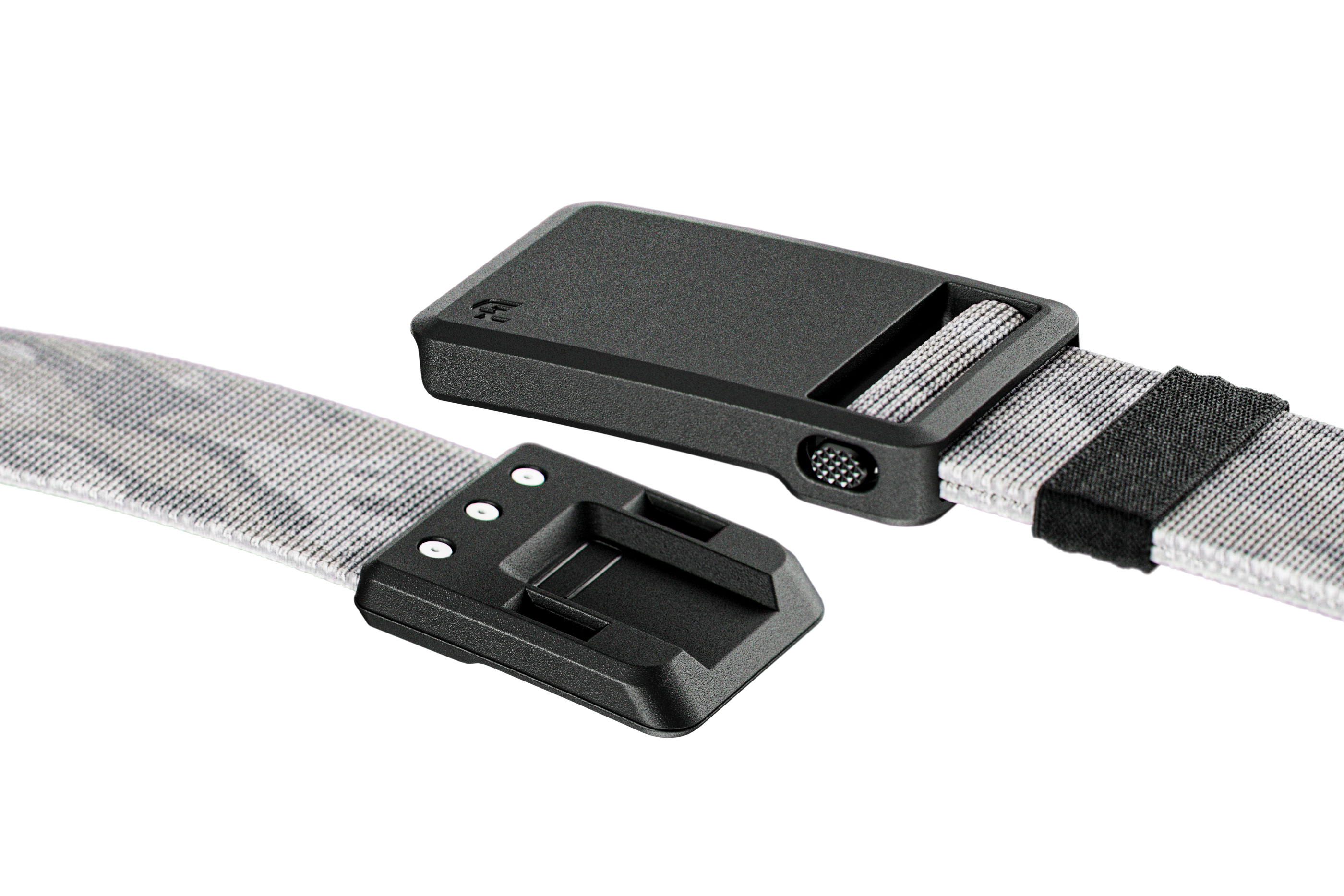 Gray belt with black buckle on a white background