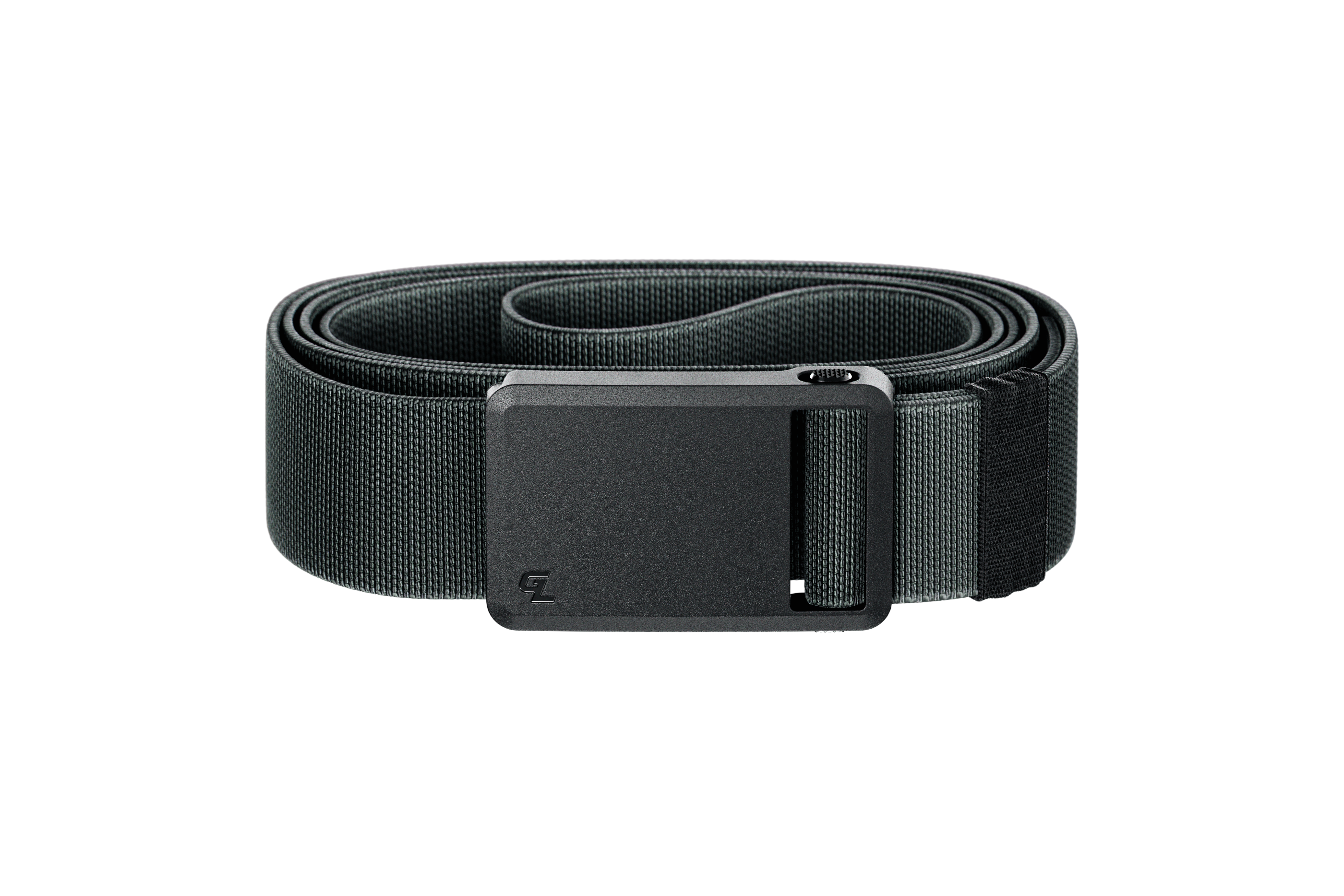 Groove Belt Ultra in Coal Dust with a black buckle on a white background