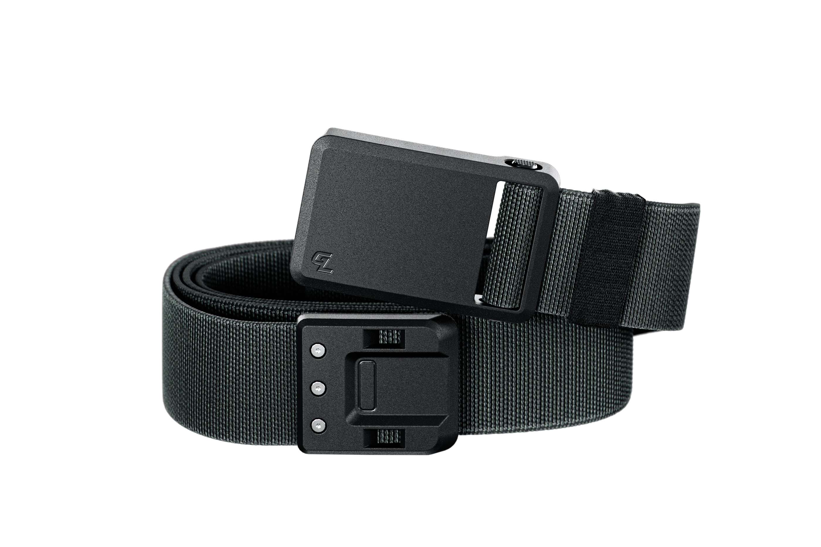 Groove Belt Ultra in Coal Dust with a black buckle on a white background