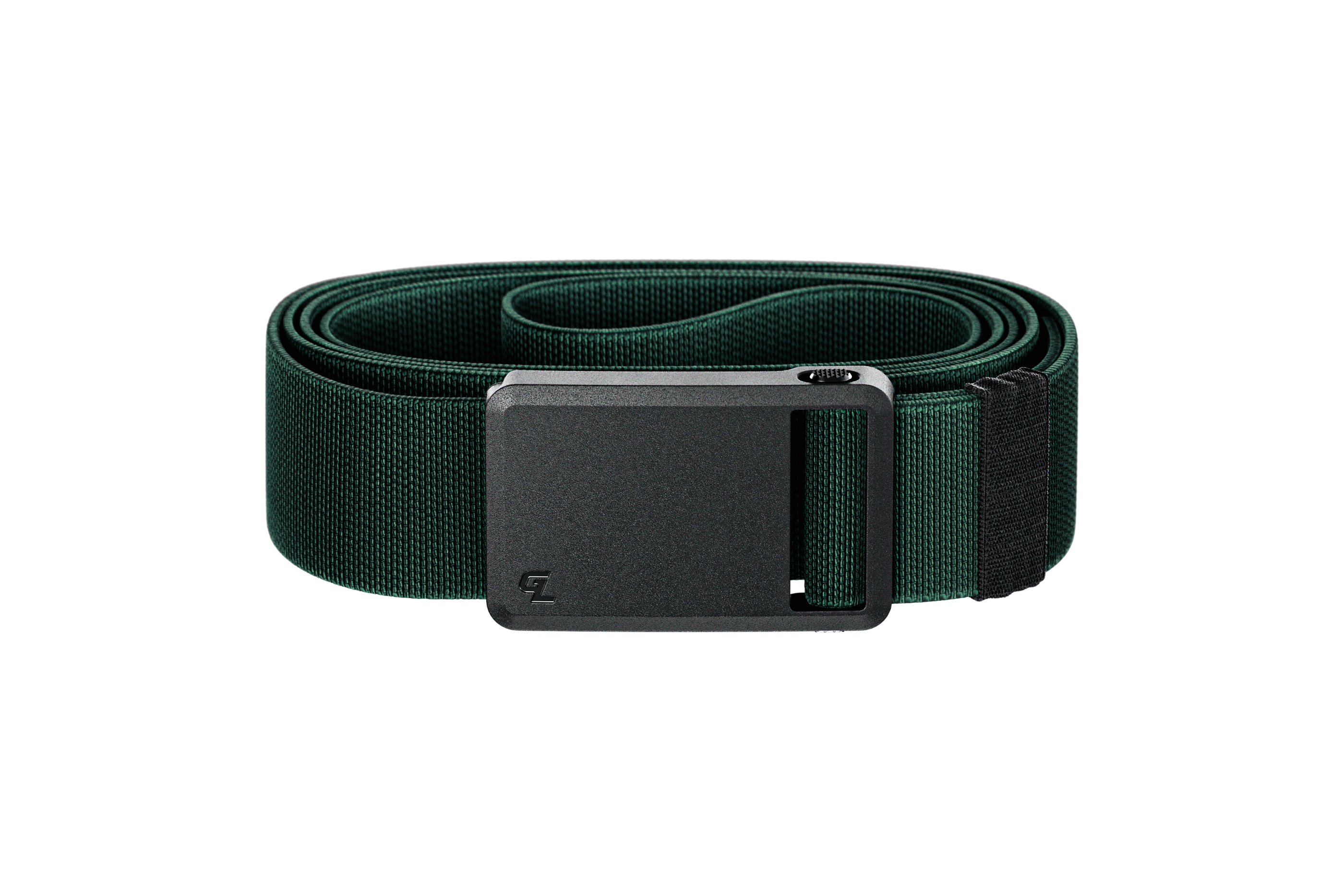 Groove Belt Ultra in Boreal Green with a black buckle on a white background